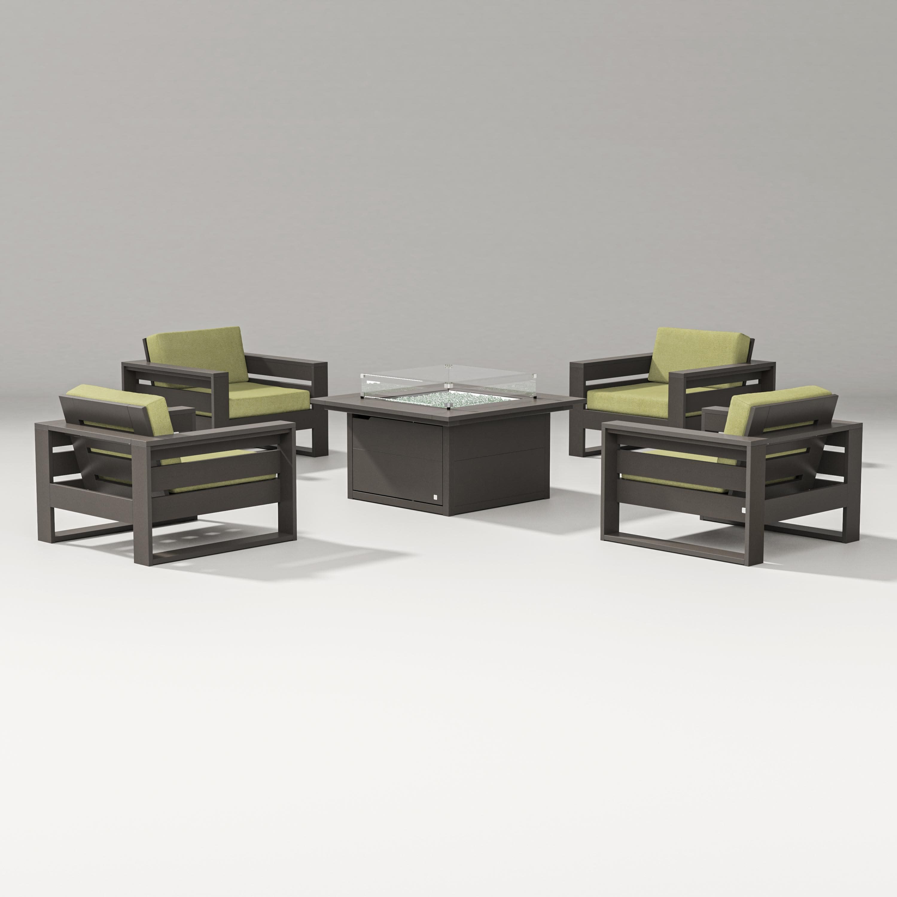 Latitude 5-Piece Lounge Fire Table Set in Vintage Coffee / Chartreuse Boucle