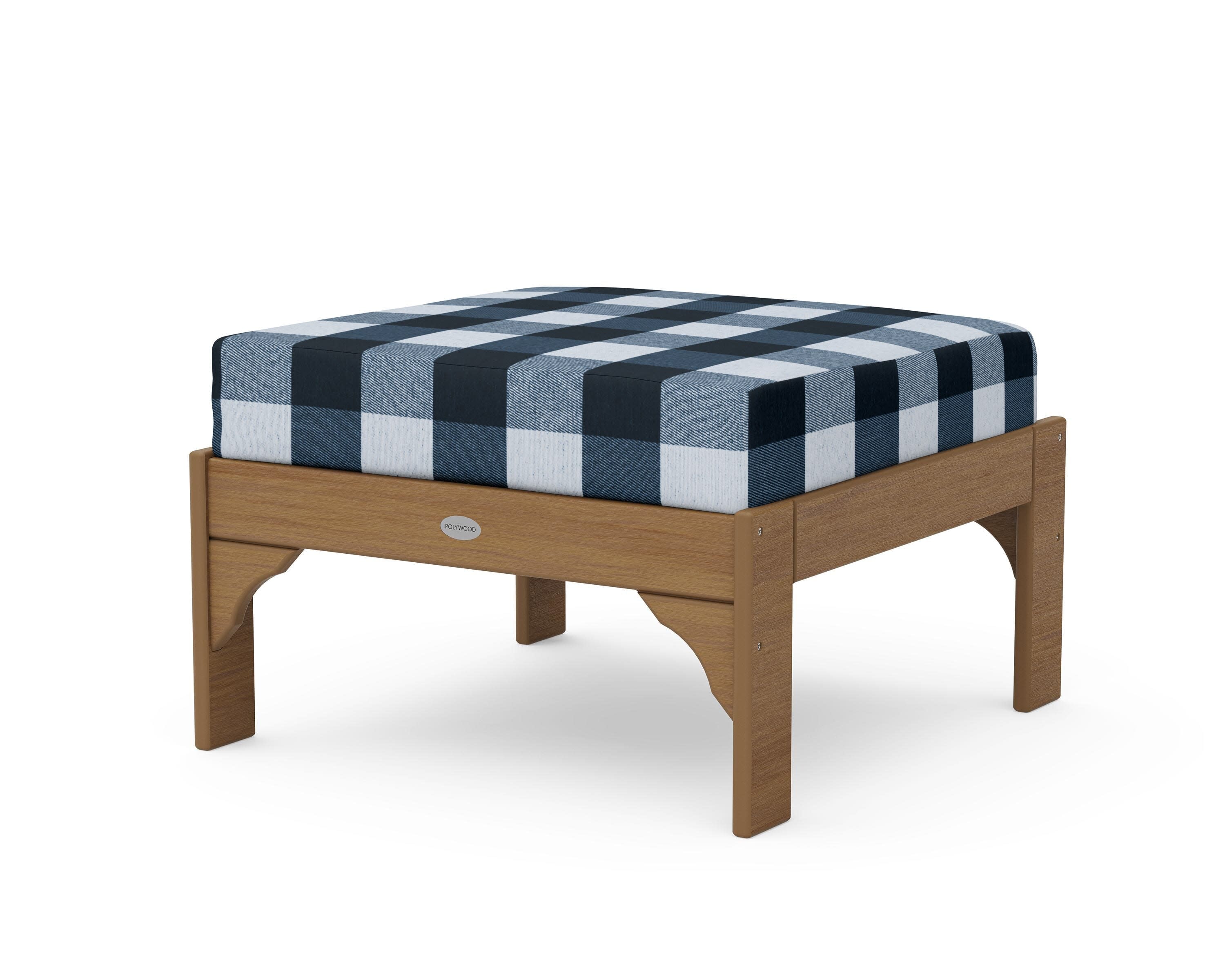 Vineyard Deep Seating Ottoman in Natural / Buffalo Plaid Marine Indigo