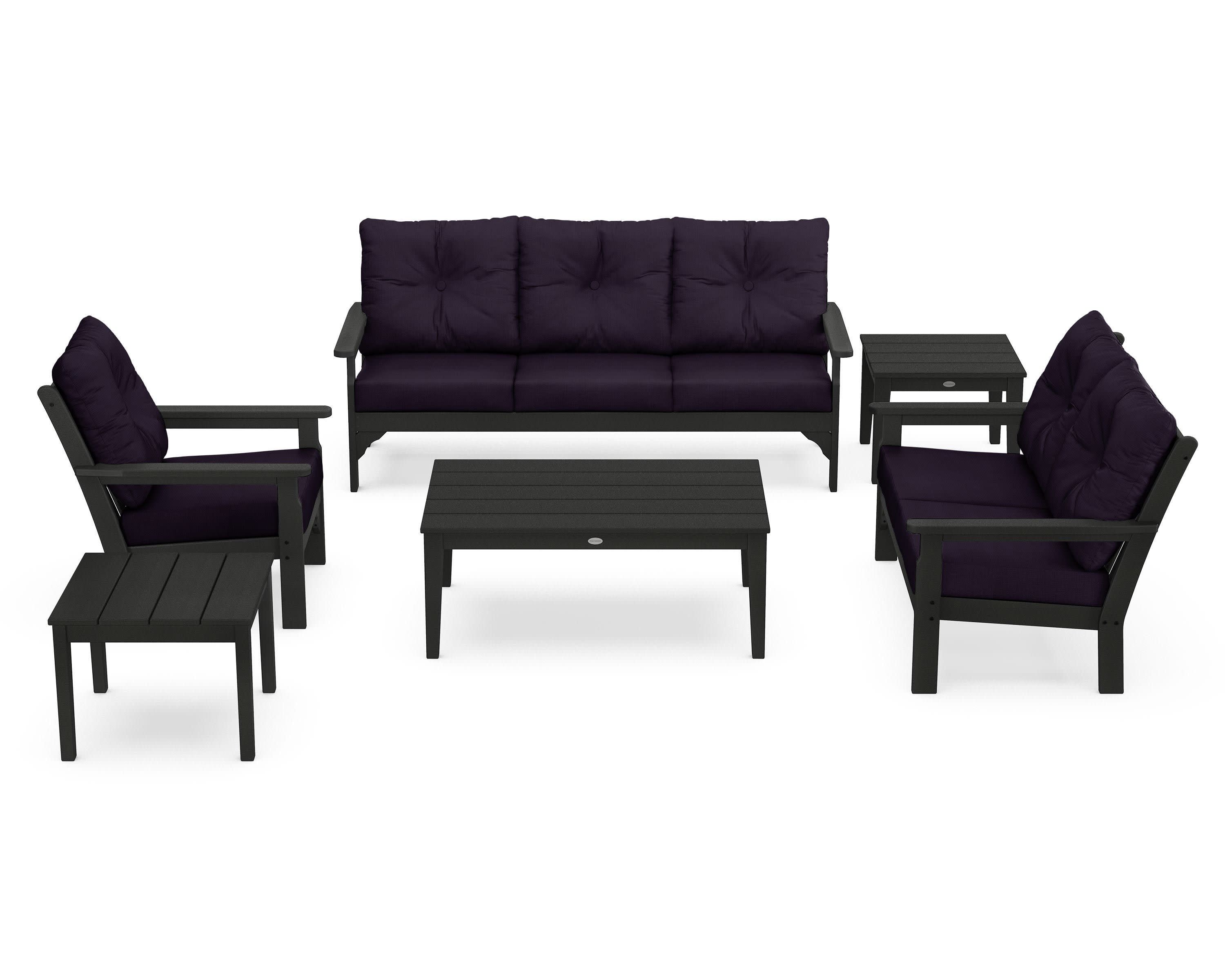 Vineyard 6-Piece Deep Seating Set in Black / Navy Linen