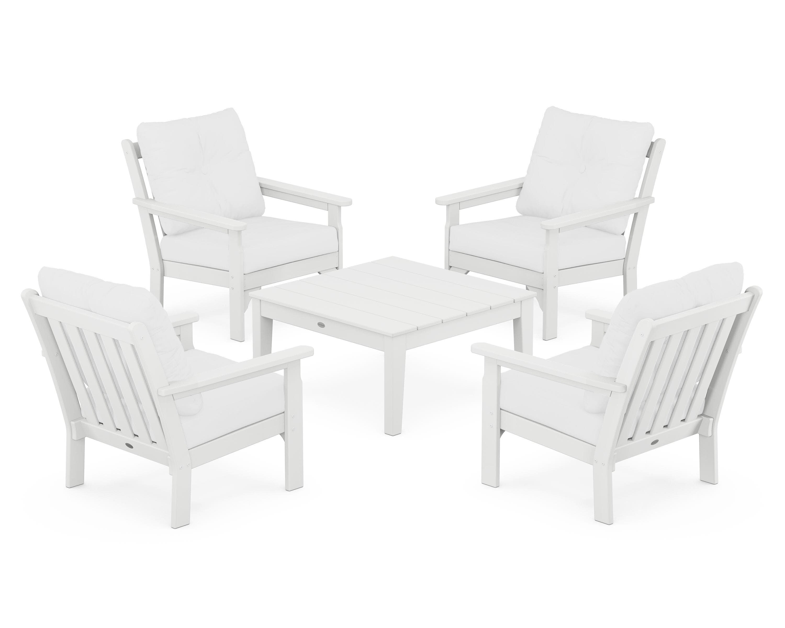 Vineyard 5-Piece Deep Seating Conversation Set in White / Natural