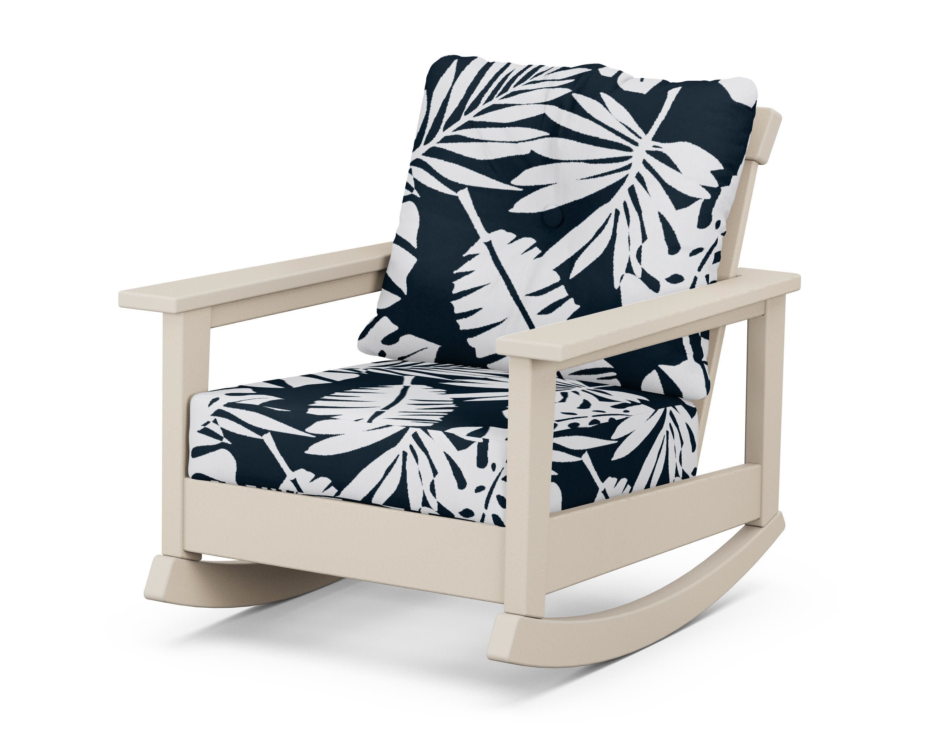 Prescott Deep Seating Rocking Chair in Sand / Leaf Marine Indigo