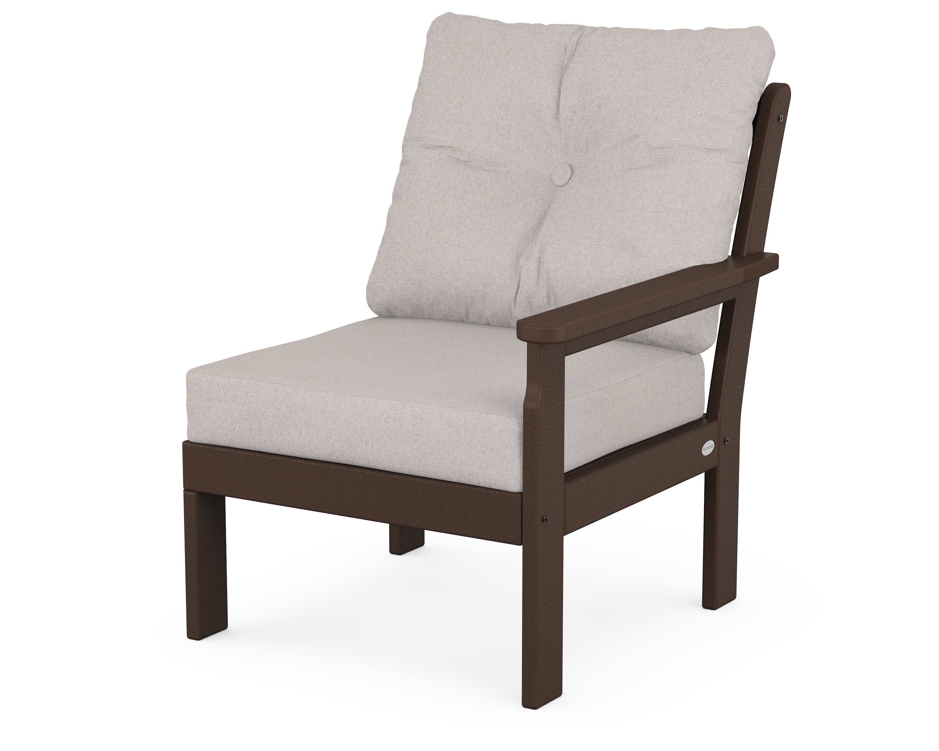Vineyard Modular Right Arm Chair in Mahogany / Dune Burlap