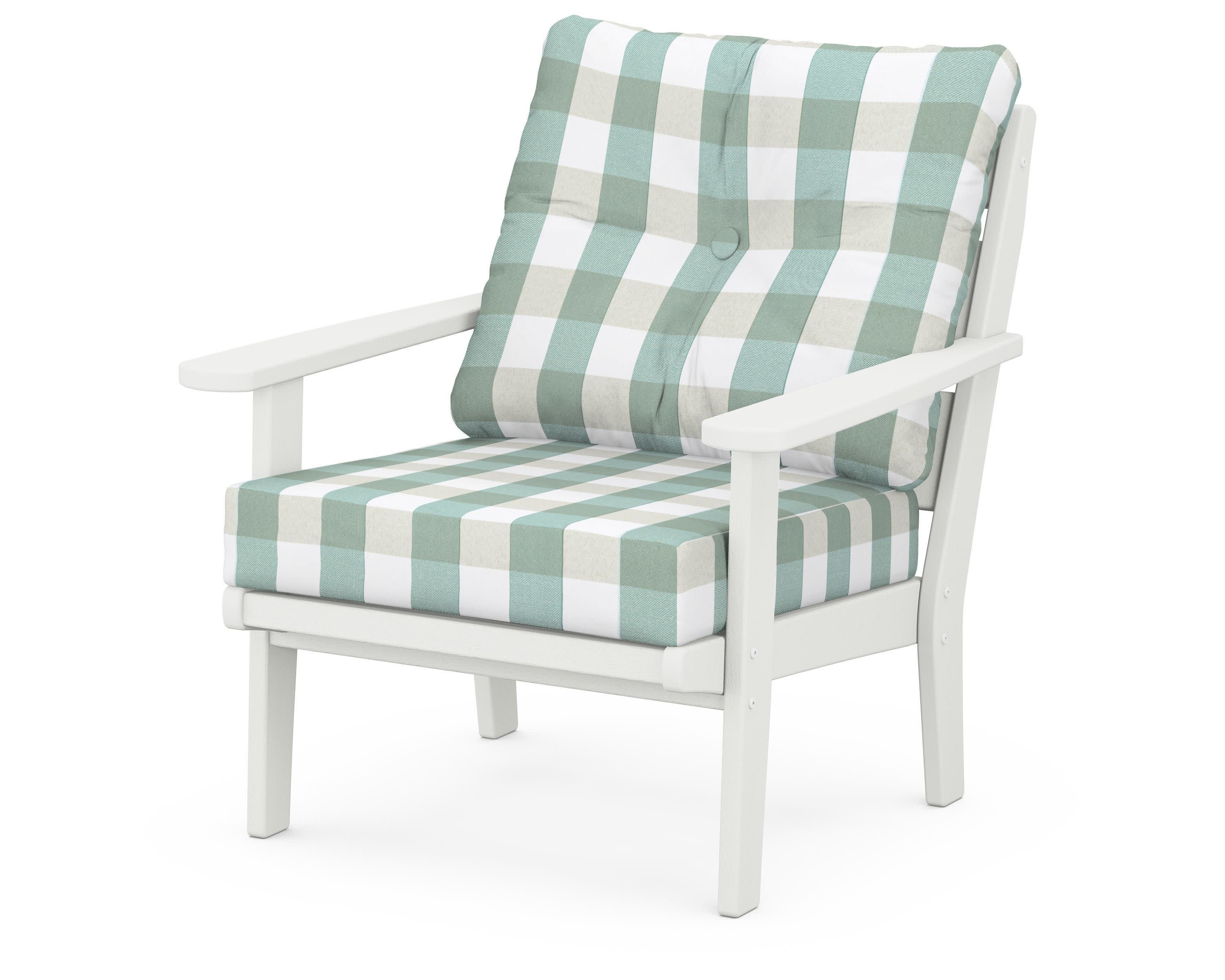 Lakeside Deep Seating Chair in Vintage White / Buffalo Plaid Glacier Spa
