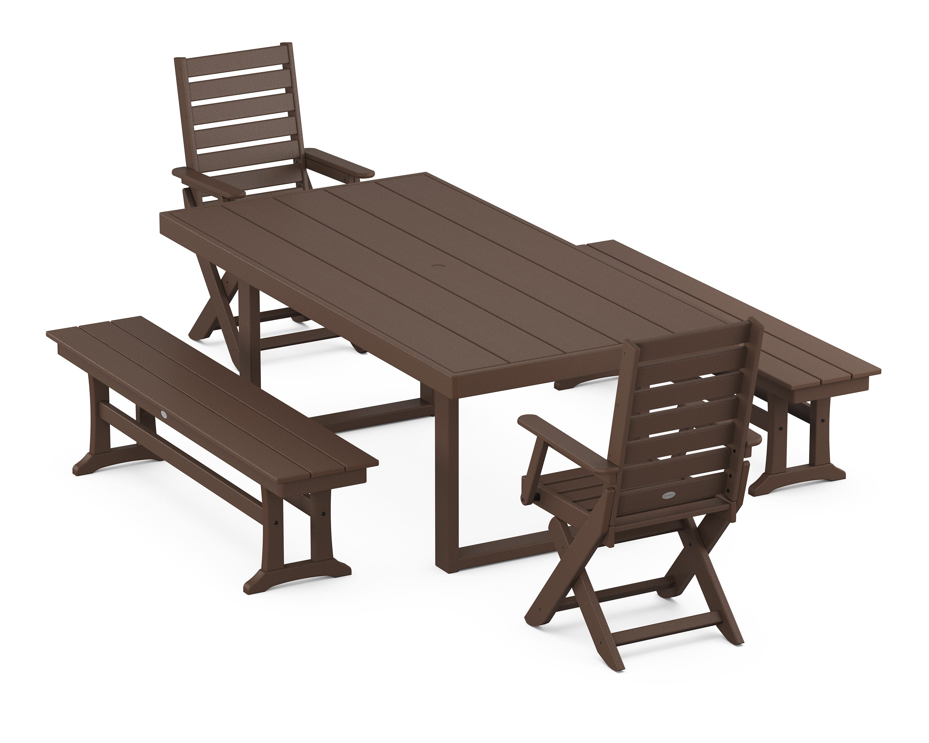 Captain Folding Chair 5-Piece Dining Set with Benches in Mahogany