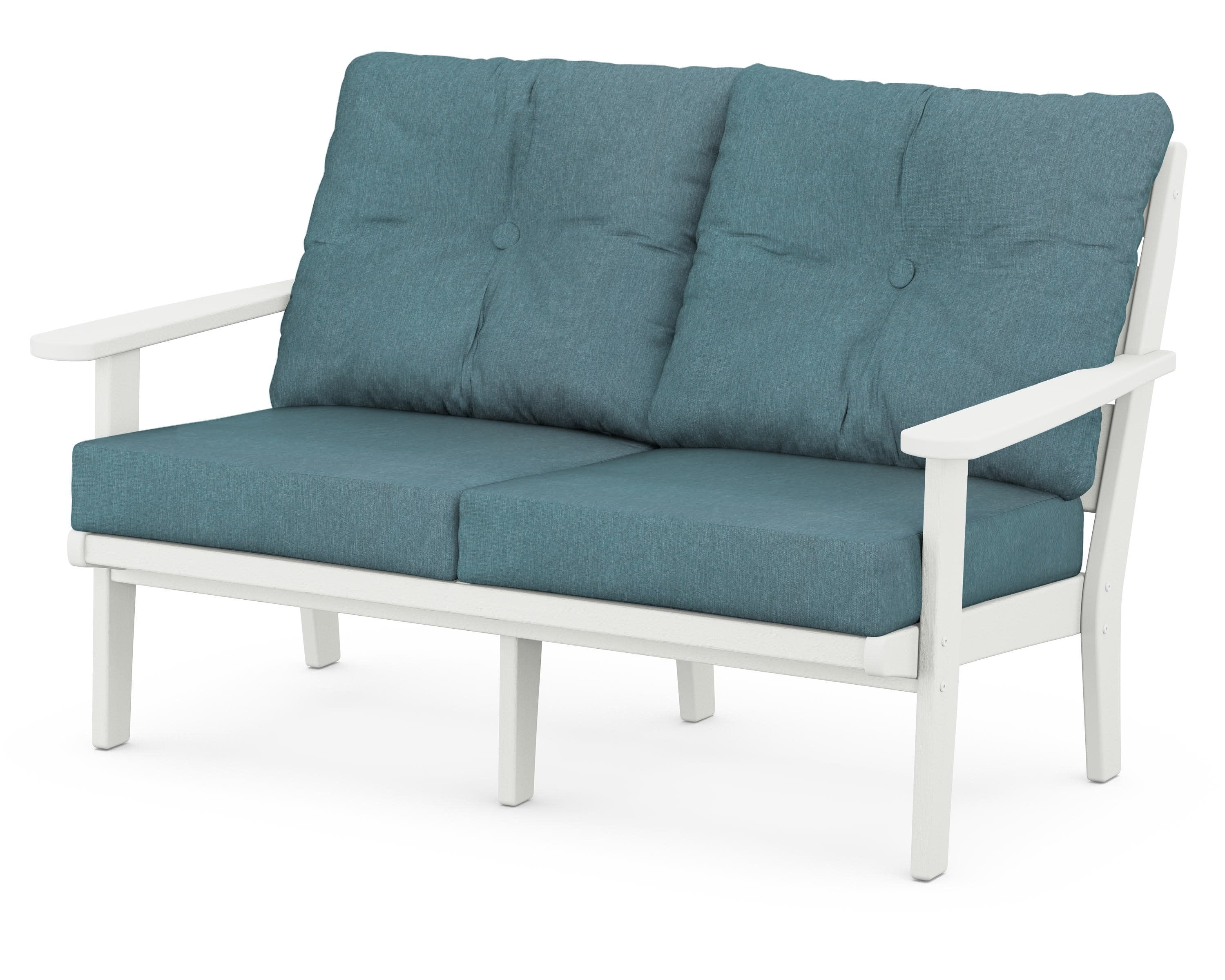 Lakeside Deep Seating Loveseat in Vintage White / Ocean Teal
