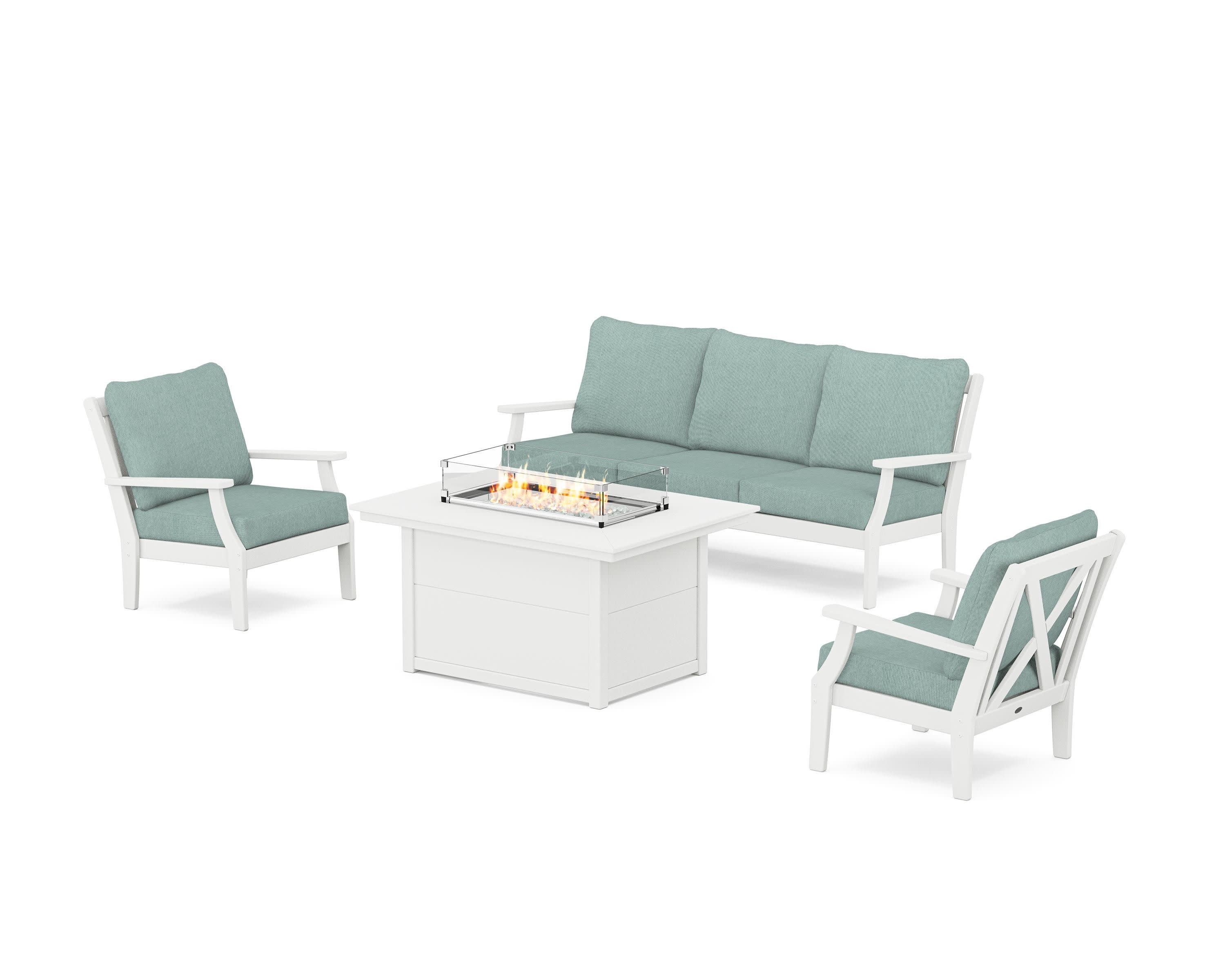 Braxton Deep Seating Fire Pit Table Set in White / Glacier Spa