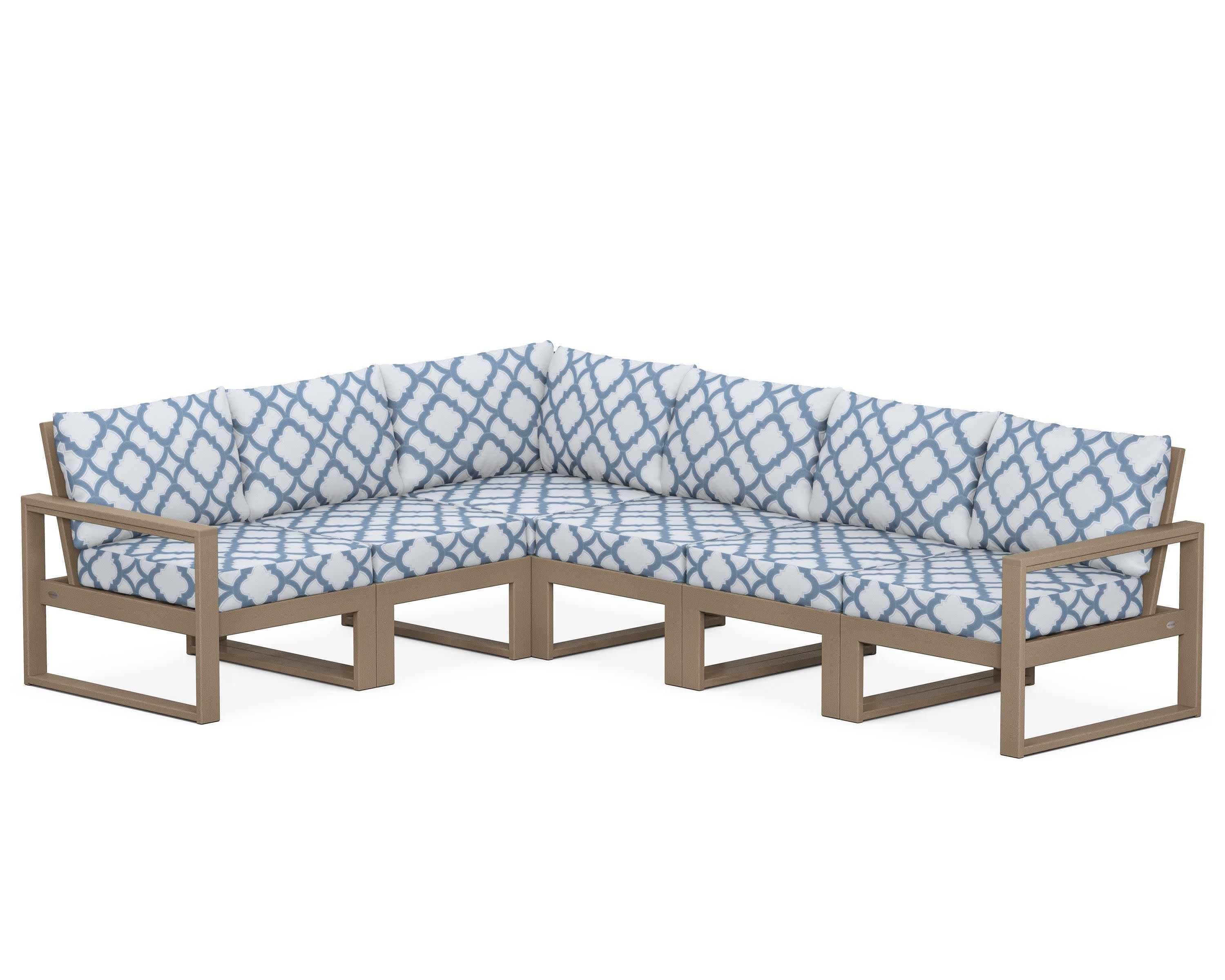 EDGE 6-Piece Modular Deep Seating Set in Vintage Sahara / Trellis Sky Blue