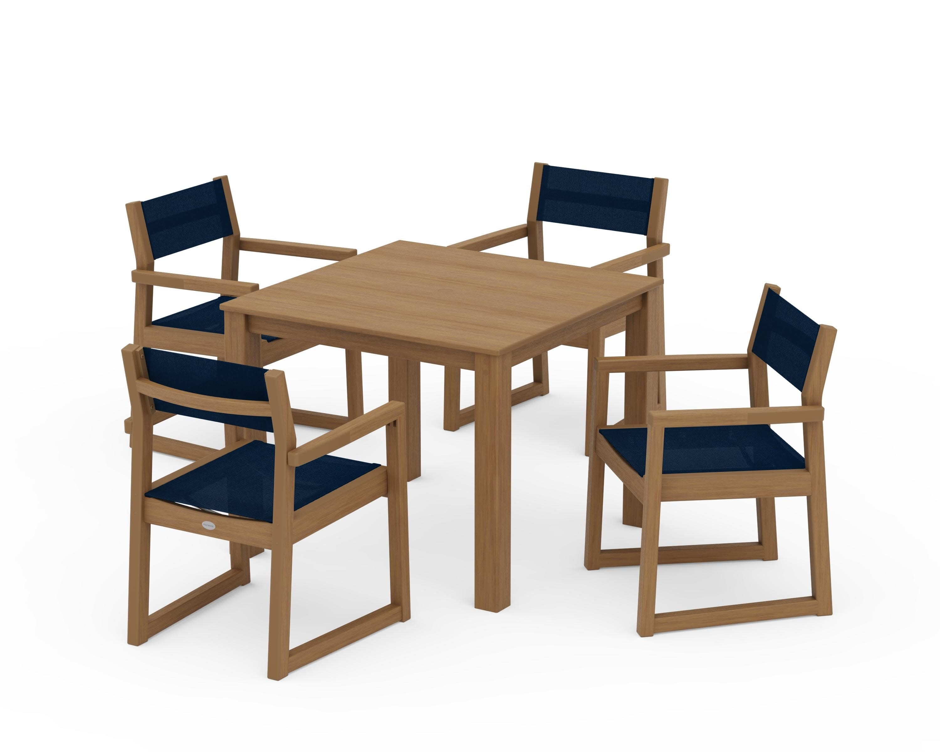 EDGE Sling Arm Chair 5-Piece Parsons Dining Set in Natural / Navy Blue Sling