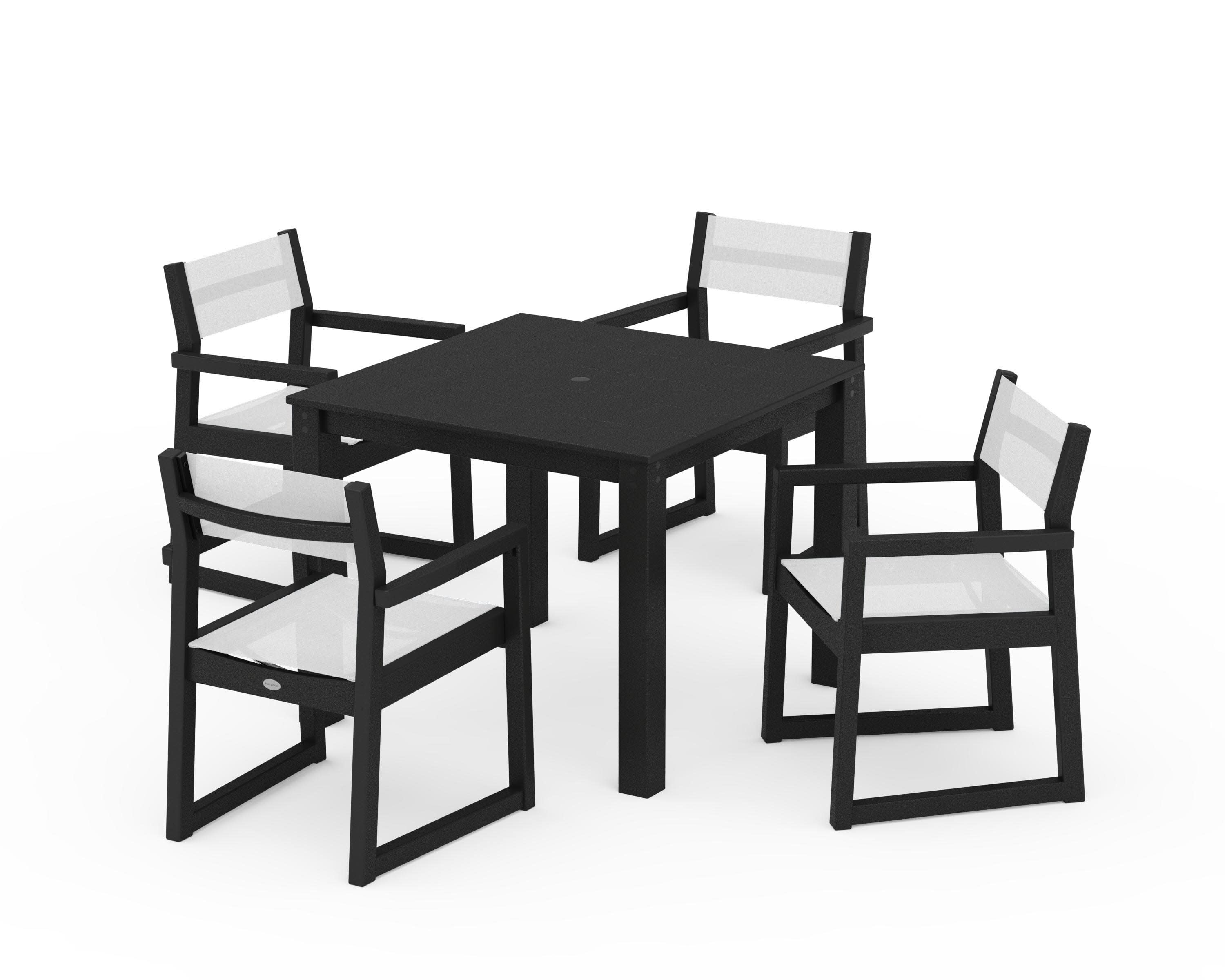 EDGE Sling Arm Chair 5-Piece Parsons Dining Set in Black / White Sling