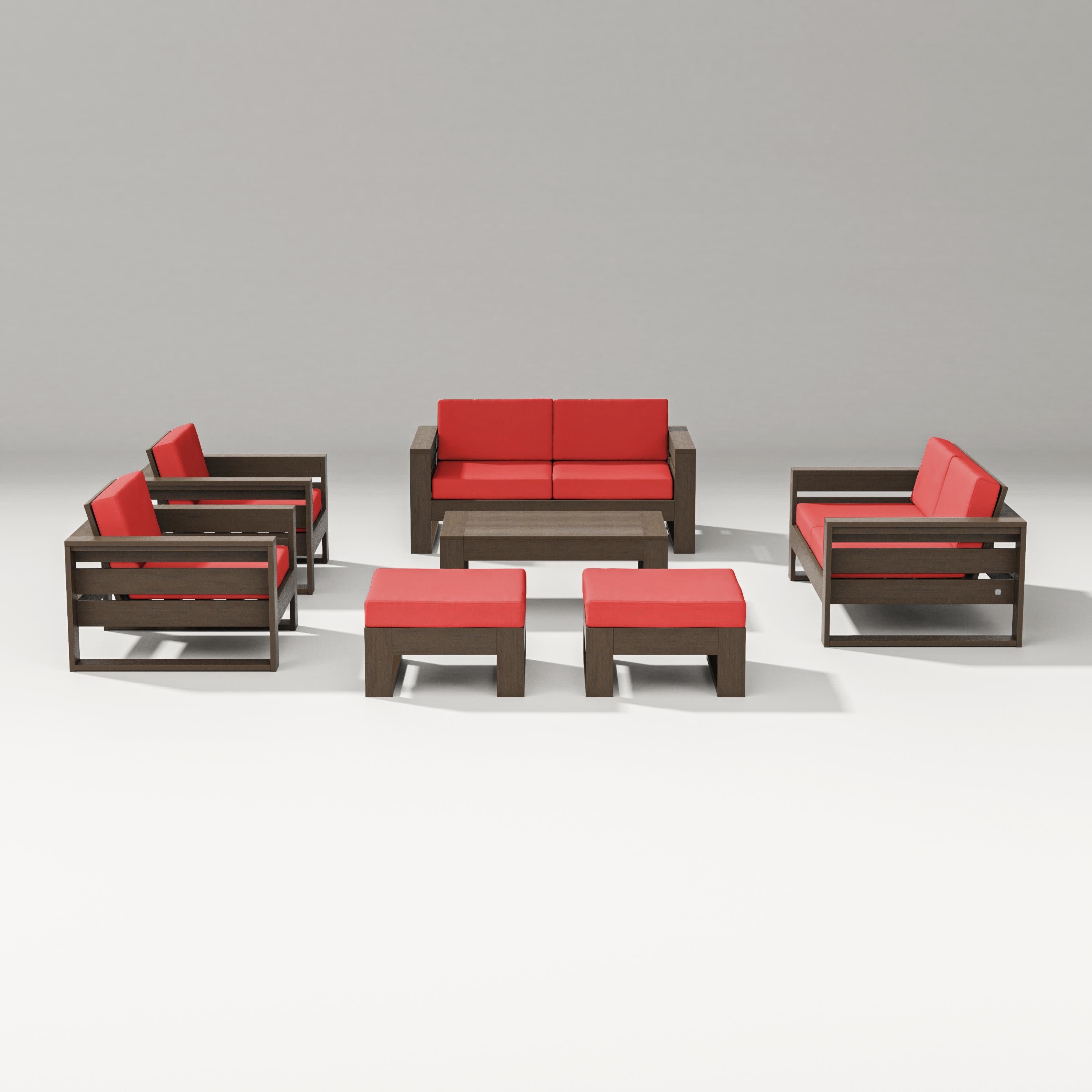 Latitude 7-Piece Lounge Loveseat Set in Kona / Crimson Linen