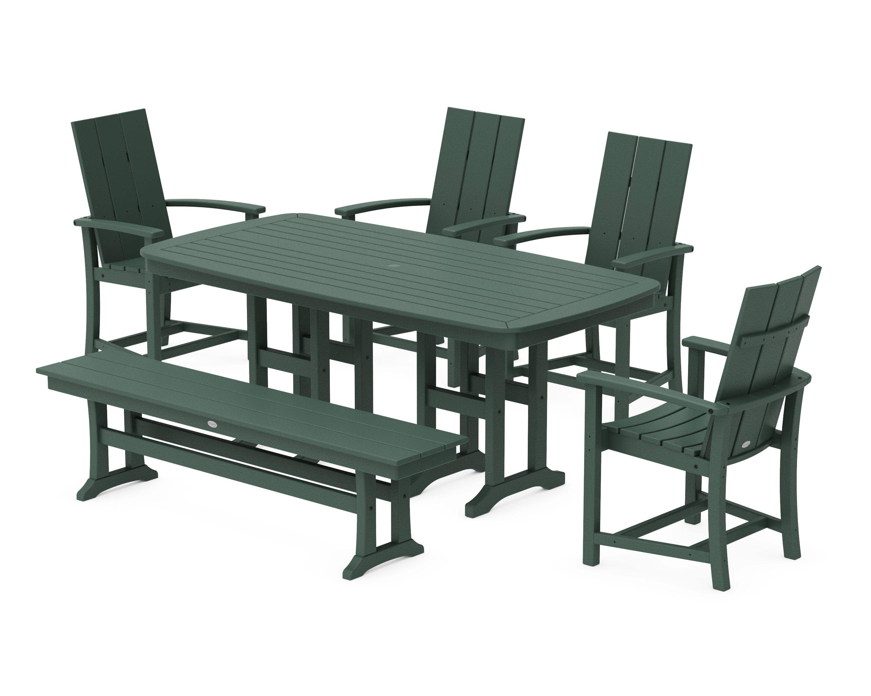 Modern Adirondack 6-Piece Dining Set with Bench in Green