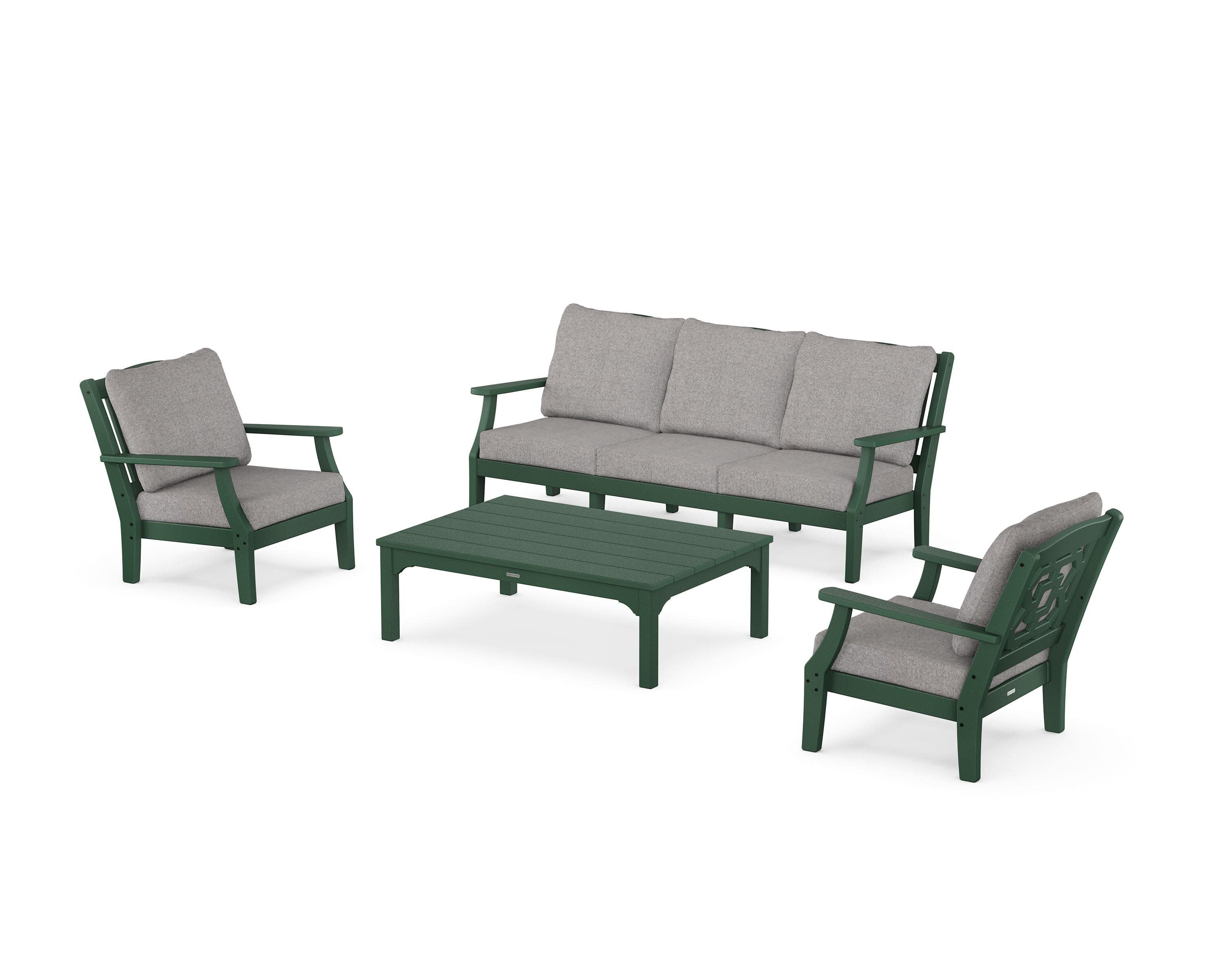 Chinoiserie 4-Piece Deep Seating Set with Sofa in Green / Grey Mist
