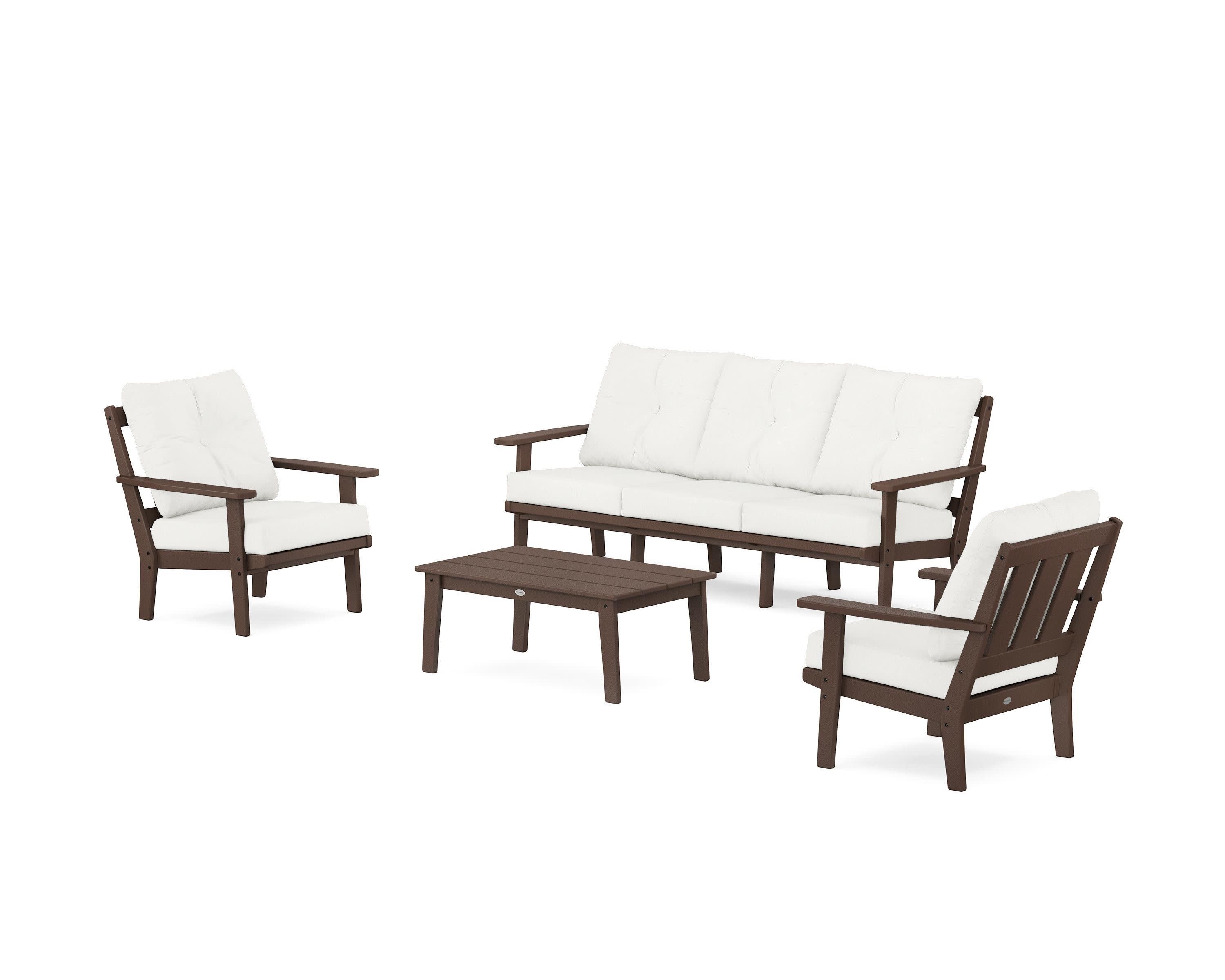 Oxford 4-Piece Deep Seating Set with Sofa in Mahogany / Natural Linen