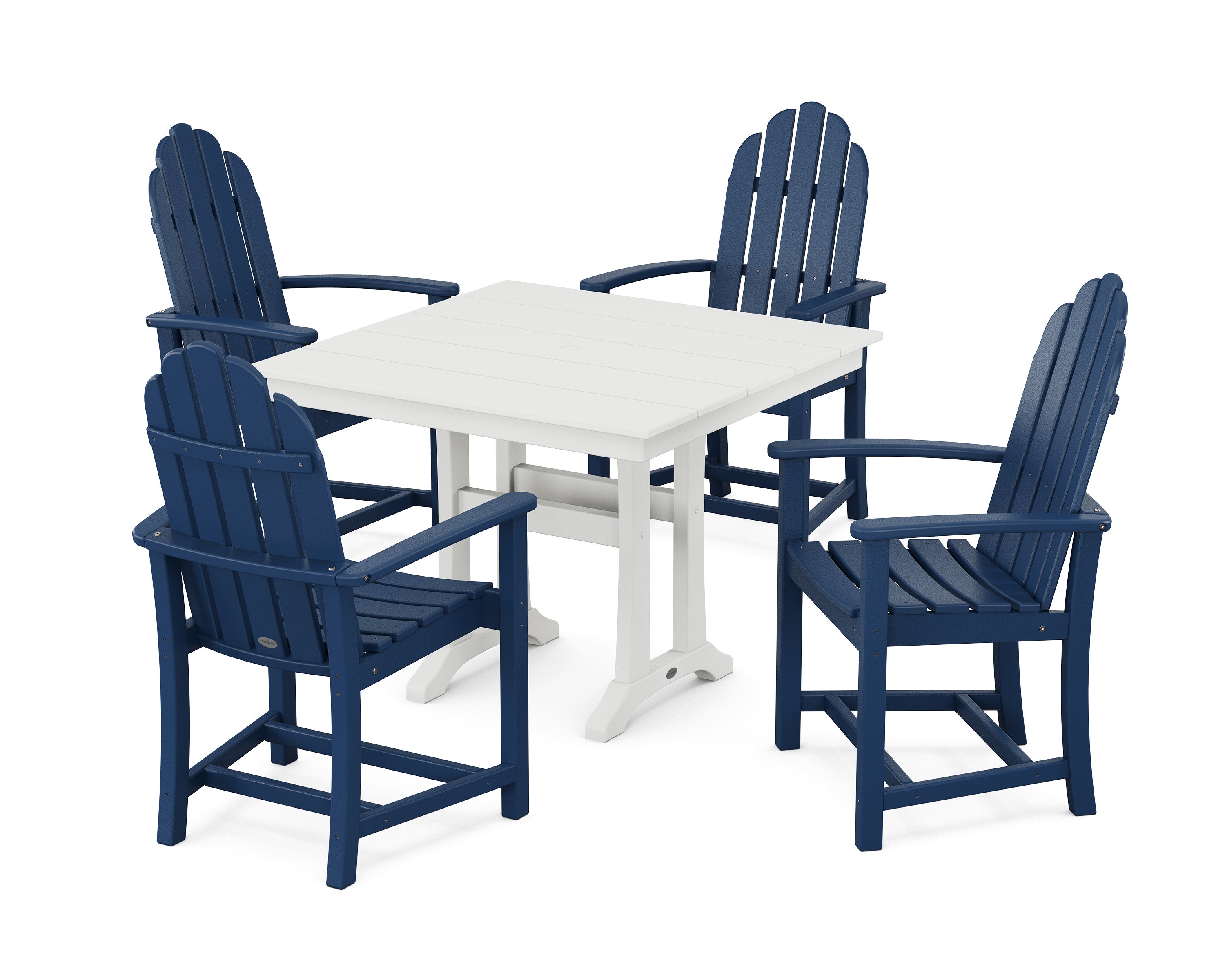 Classic Adirondack 5-Piece Farmhouse Dining Set With Trestle Legs in Navy / White