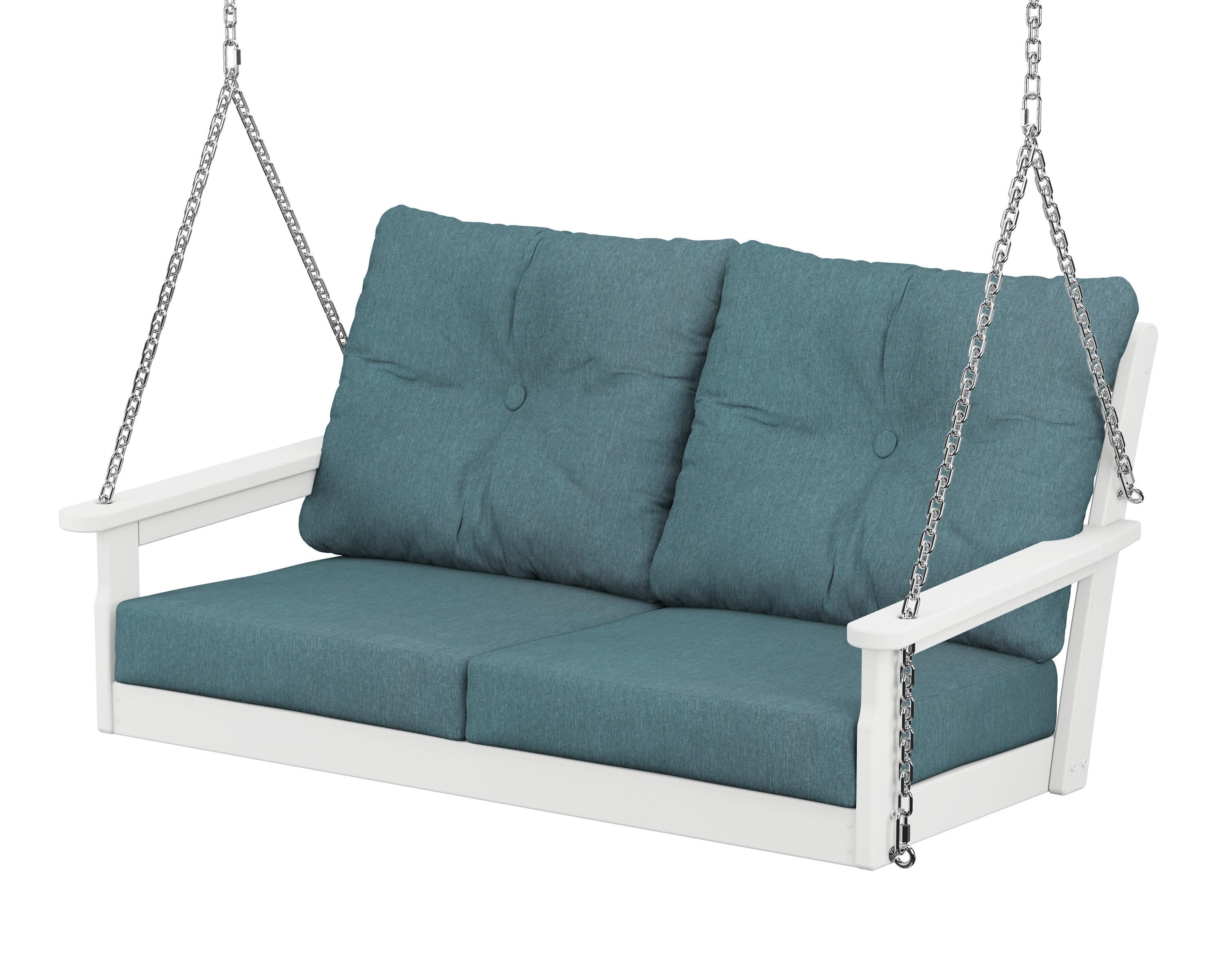 Vineyard Deep Seating Swing in White / Ocean Teal