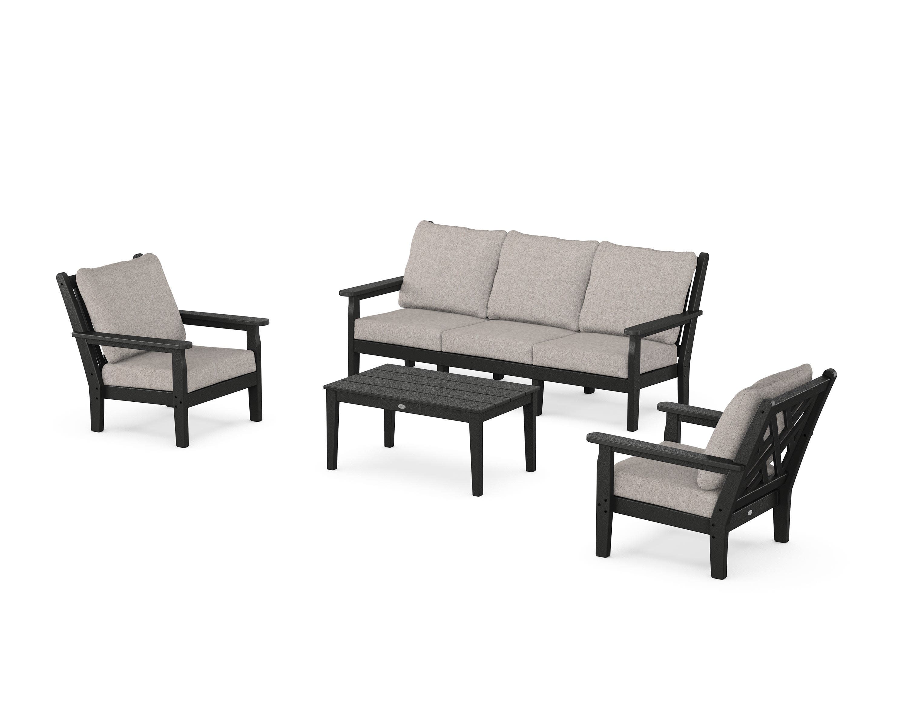 Chippendale 4-Piece Deep Seating Set with Sofa in Black / Weathered Tweed