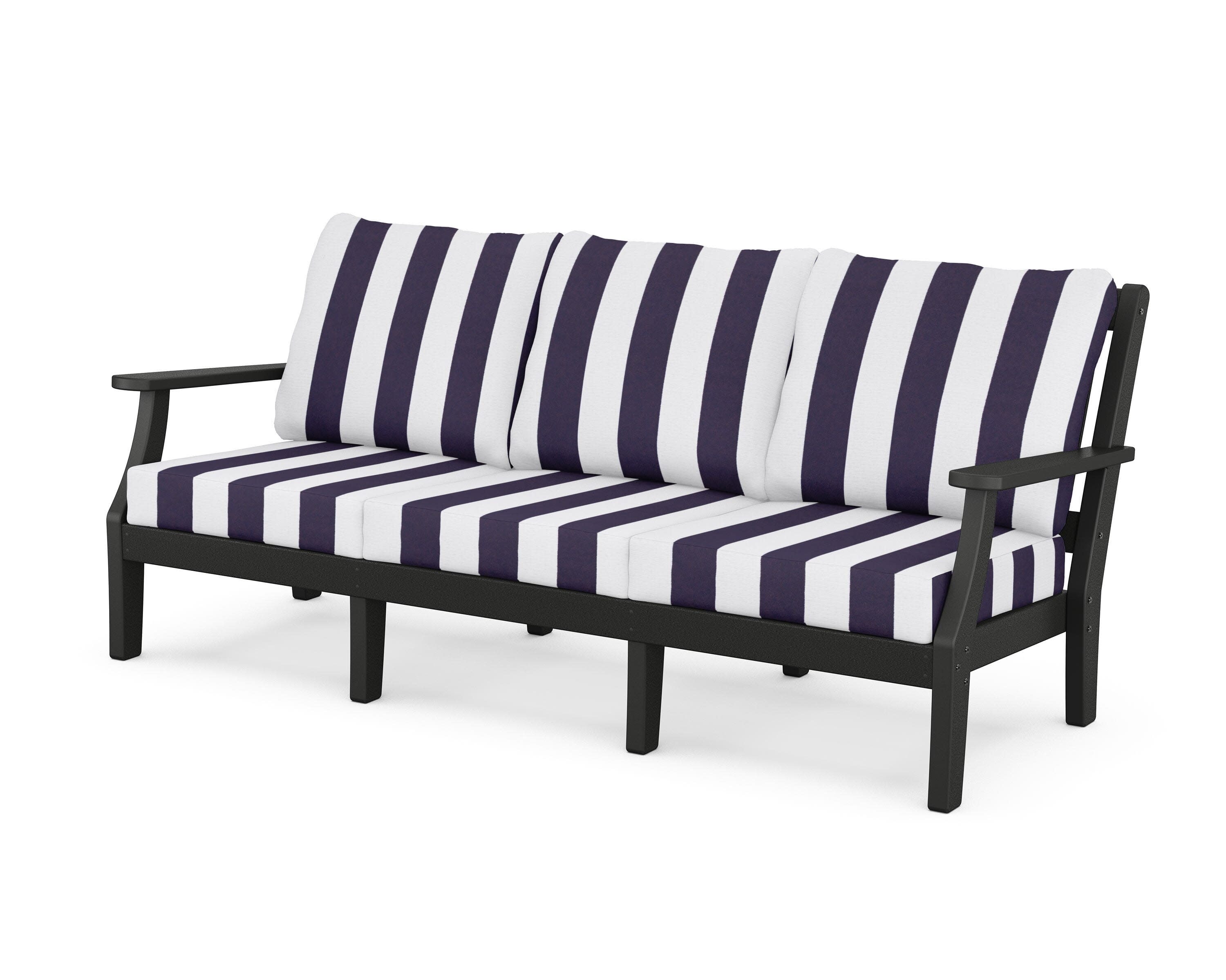 Chinoiserie Deep Seating Sofa in Black / Cabana Stripe Navy