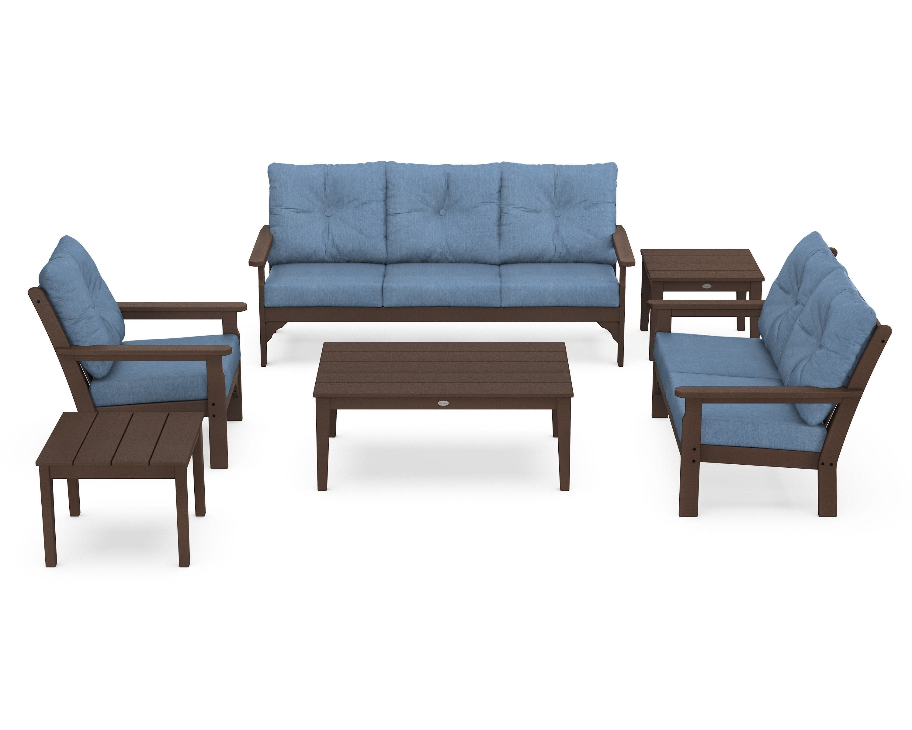 Vineyard 6-Piece Deep Seating Set in Mahogany / Sky Blue