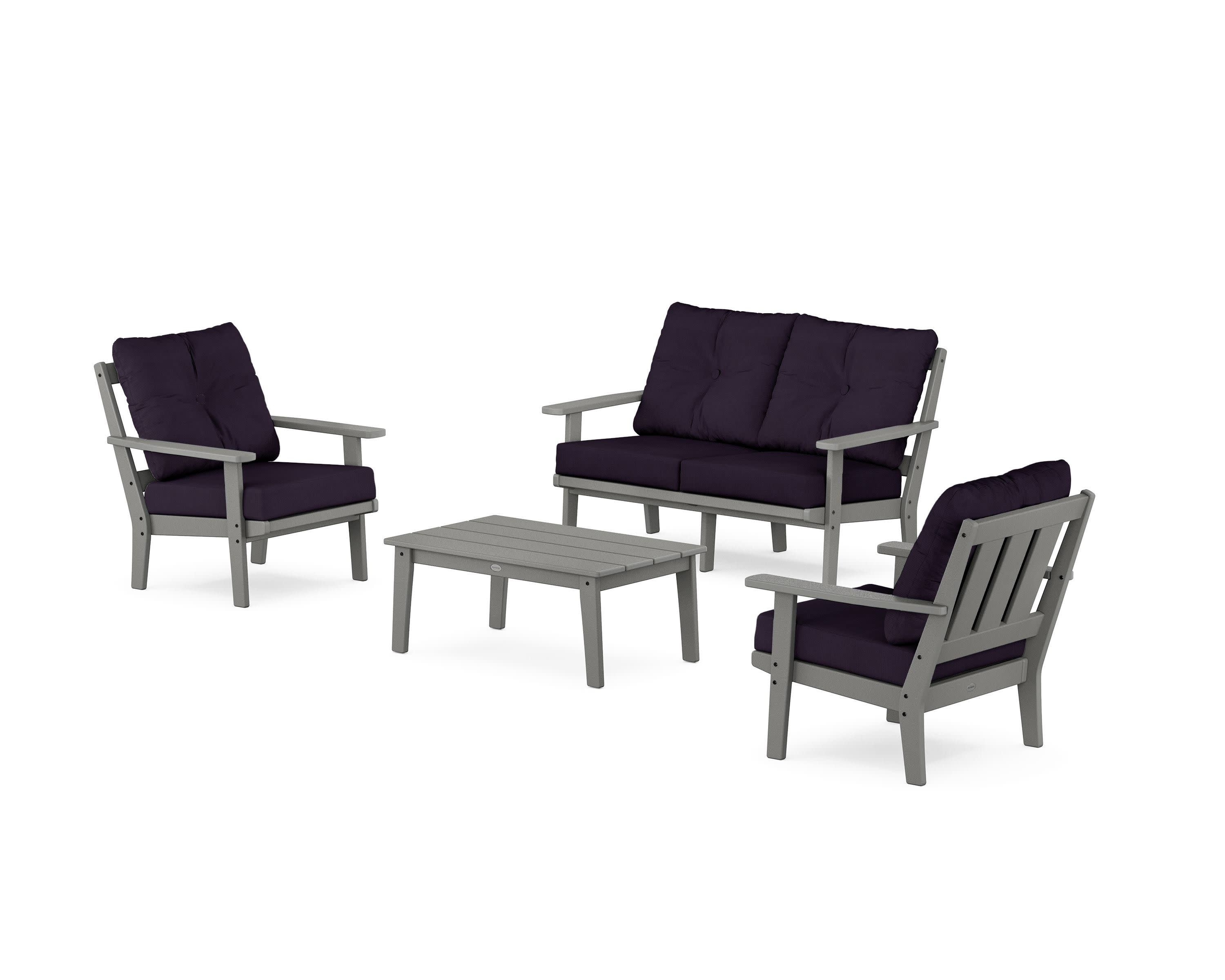 Oxford 4-Piece Deep Seating Set with Loveseat in Slate Grey / Navy Linen
