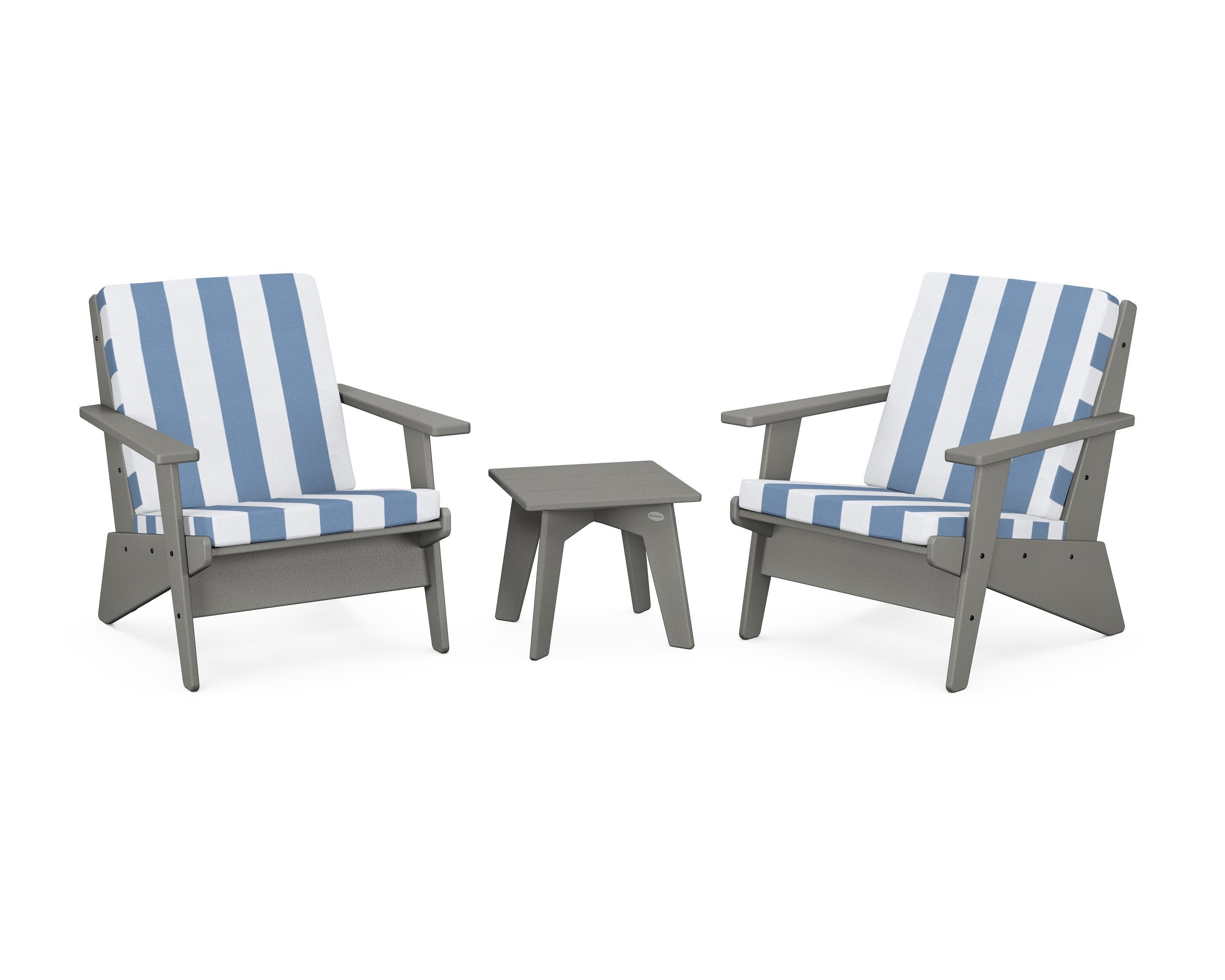 Riviera Modern Lounge 3-Piece Set in Slate Grey / Cabana Stripe Sky Blue