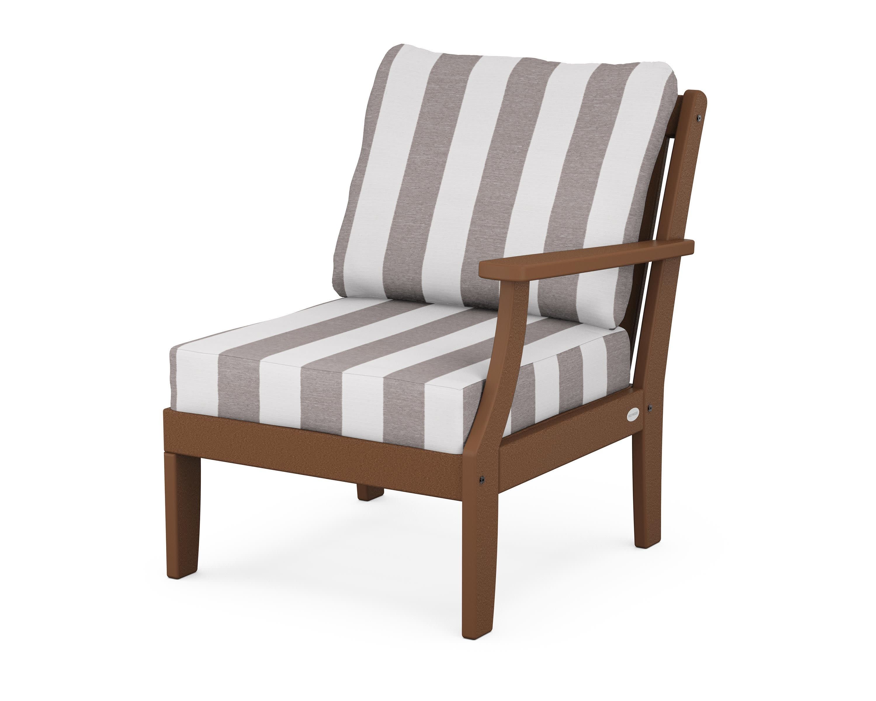 Braxton Modular Right Arm Chair in Teak / Cabana Stripe Grey Mist