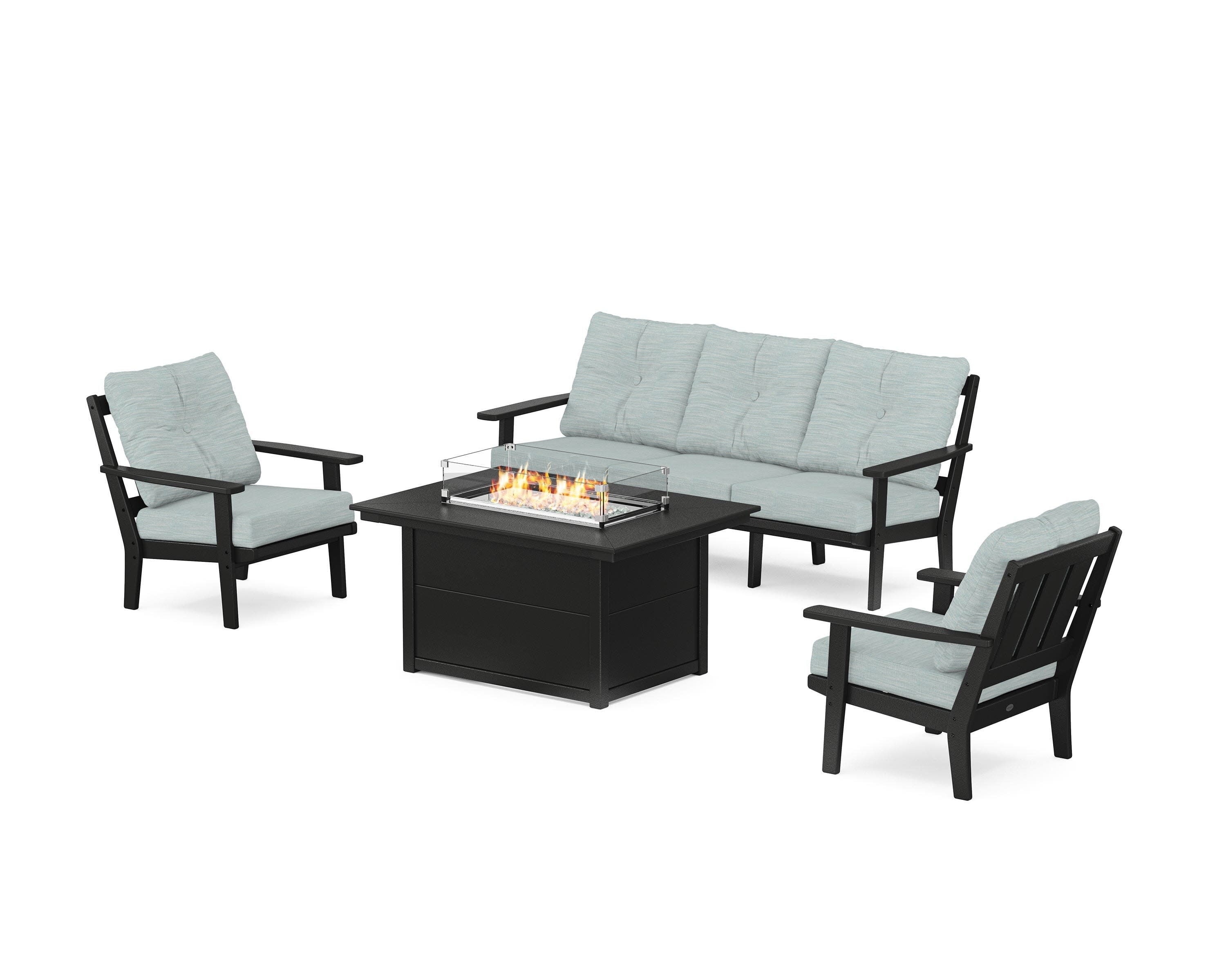 Oxford Deep Seating Fire Pit Table Set in Black / Soothe Mist