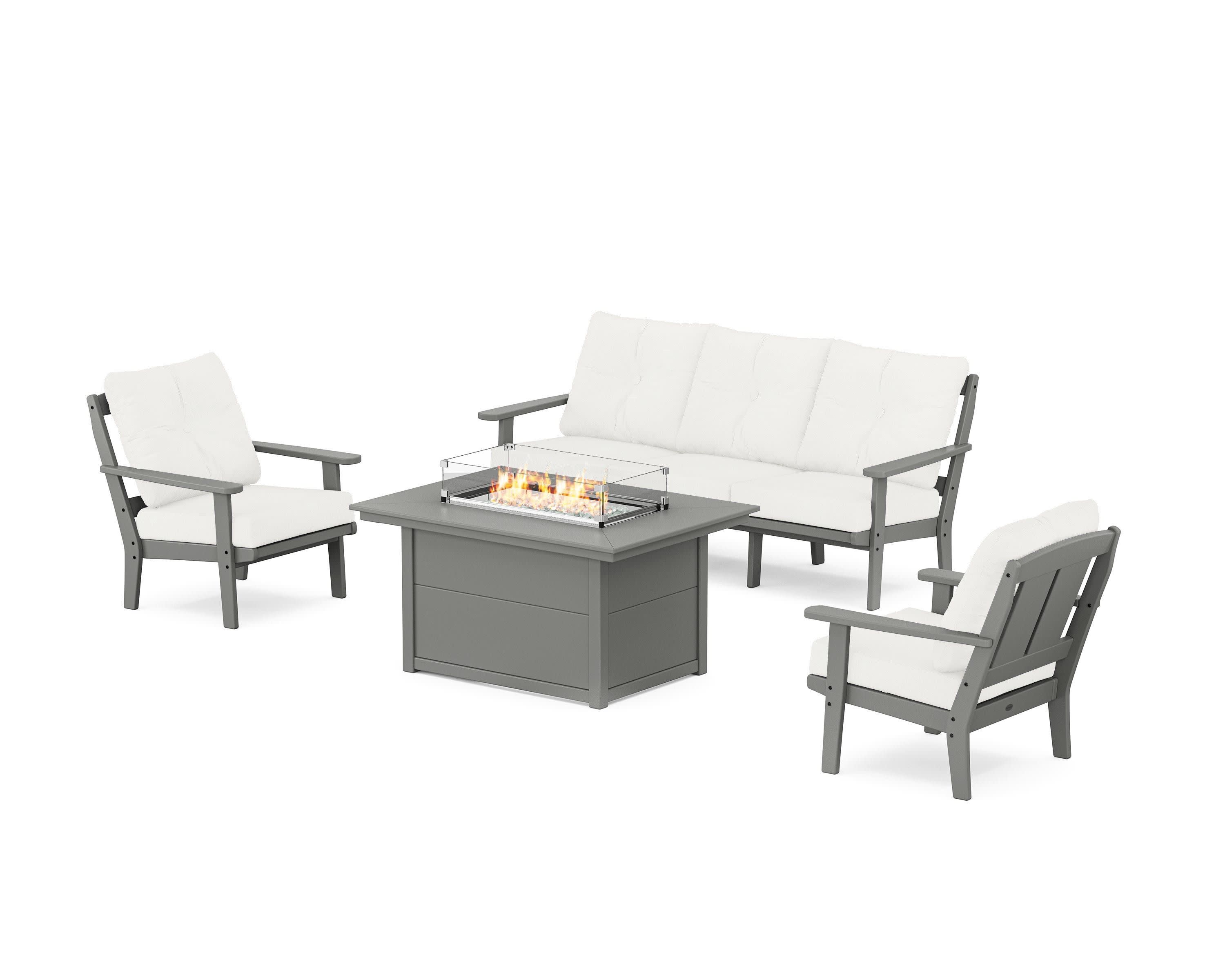 Mission Deep Seating Fire Pit Table Set in Slate Grey / Natural Linen