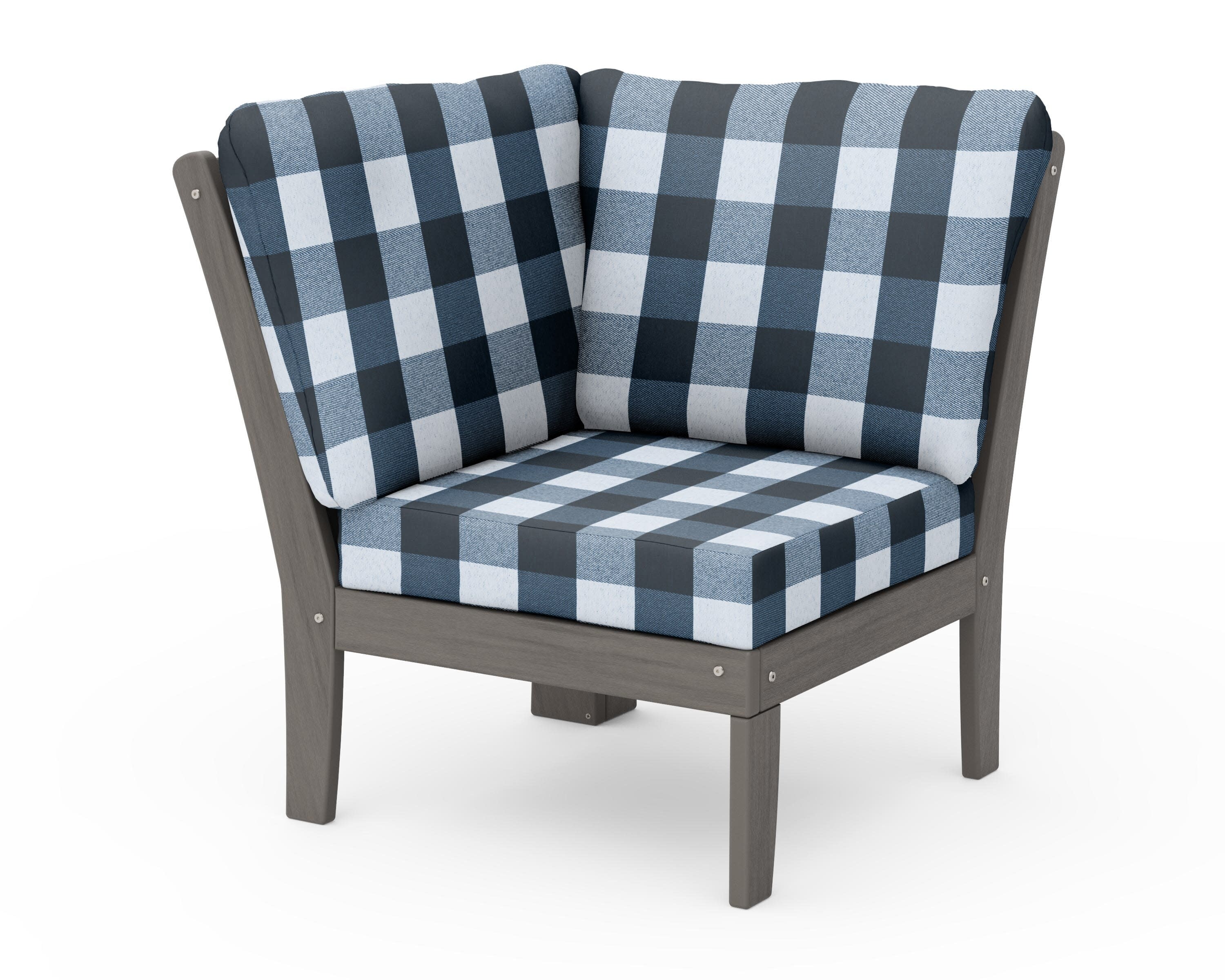 Braxton Modular Corner Chair in Driftwood / Buffalo Plaid Marine Indigo