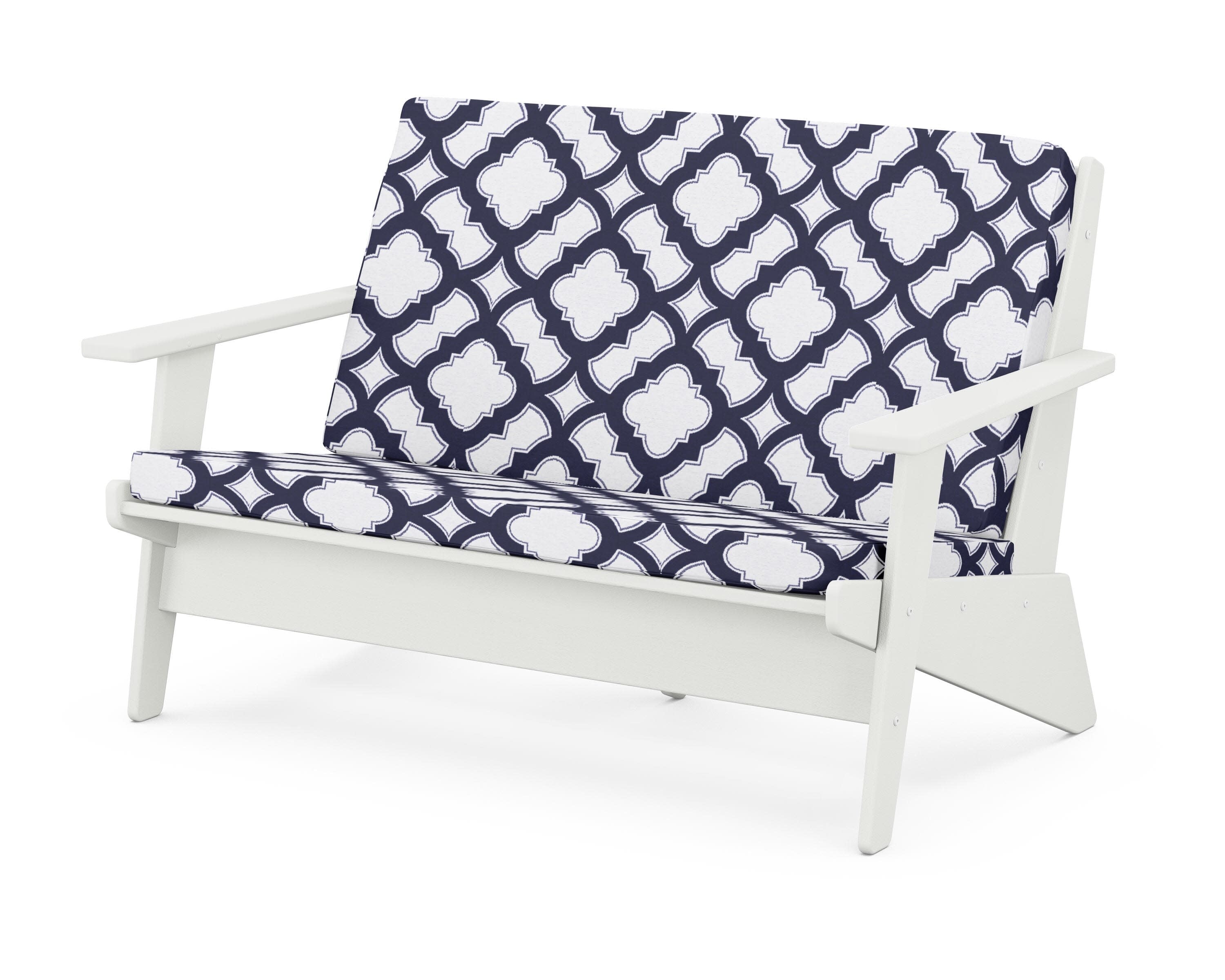 Riviera Modern Lounge Loveseat in Vintage White / Trellis Navy