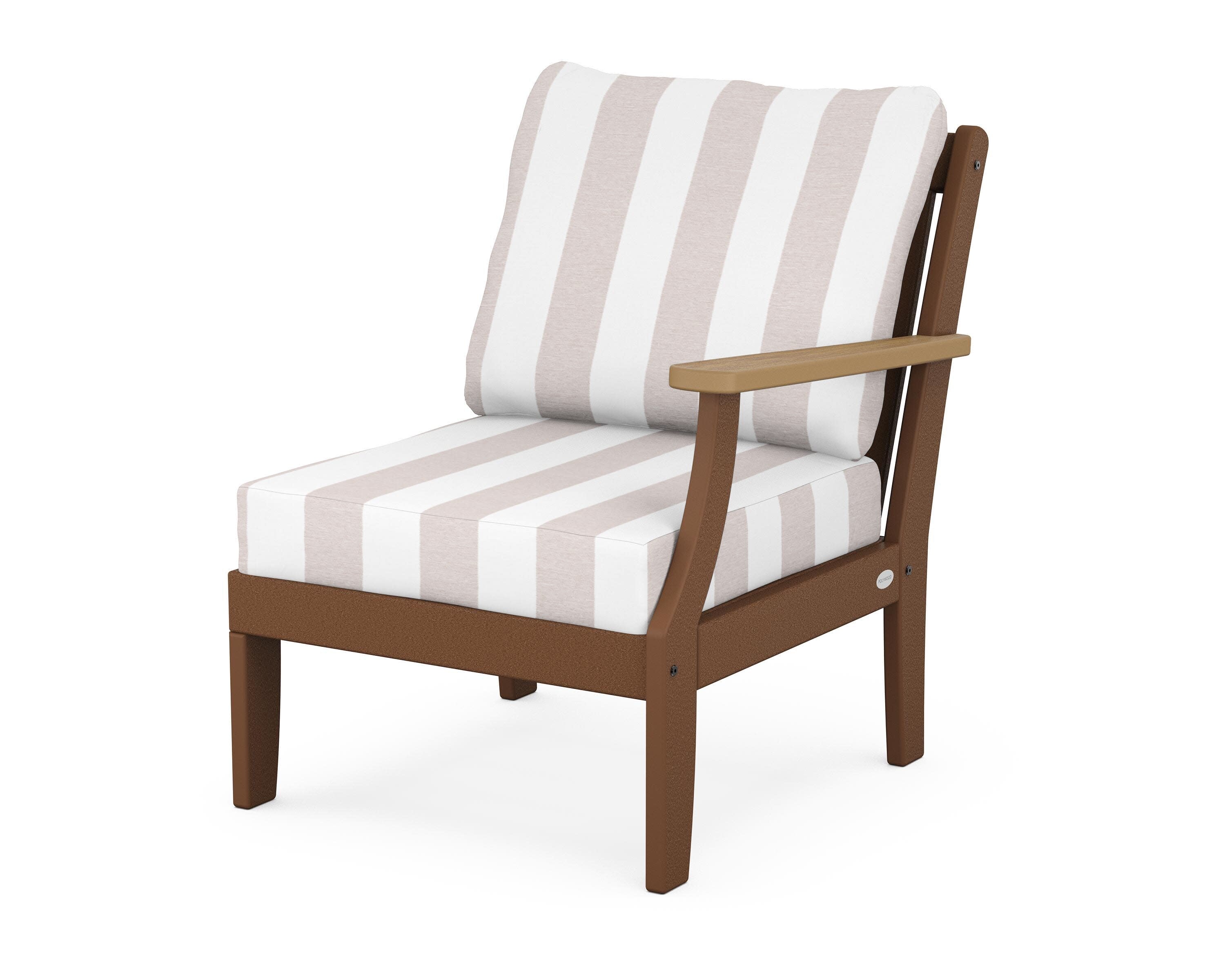 Braxton Modular Right Arm Chair in Teak / Natural / Cabana Stripe Dune Burlap
