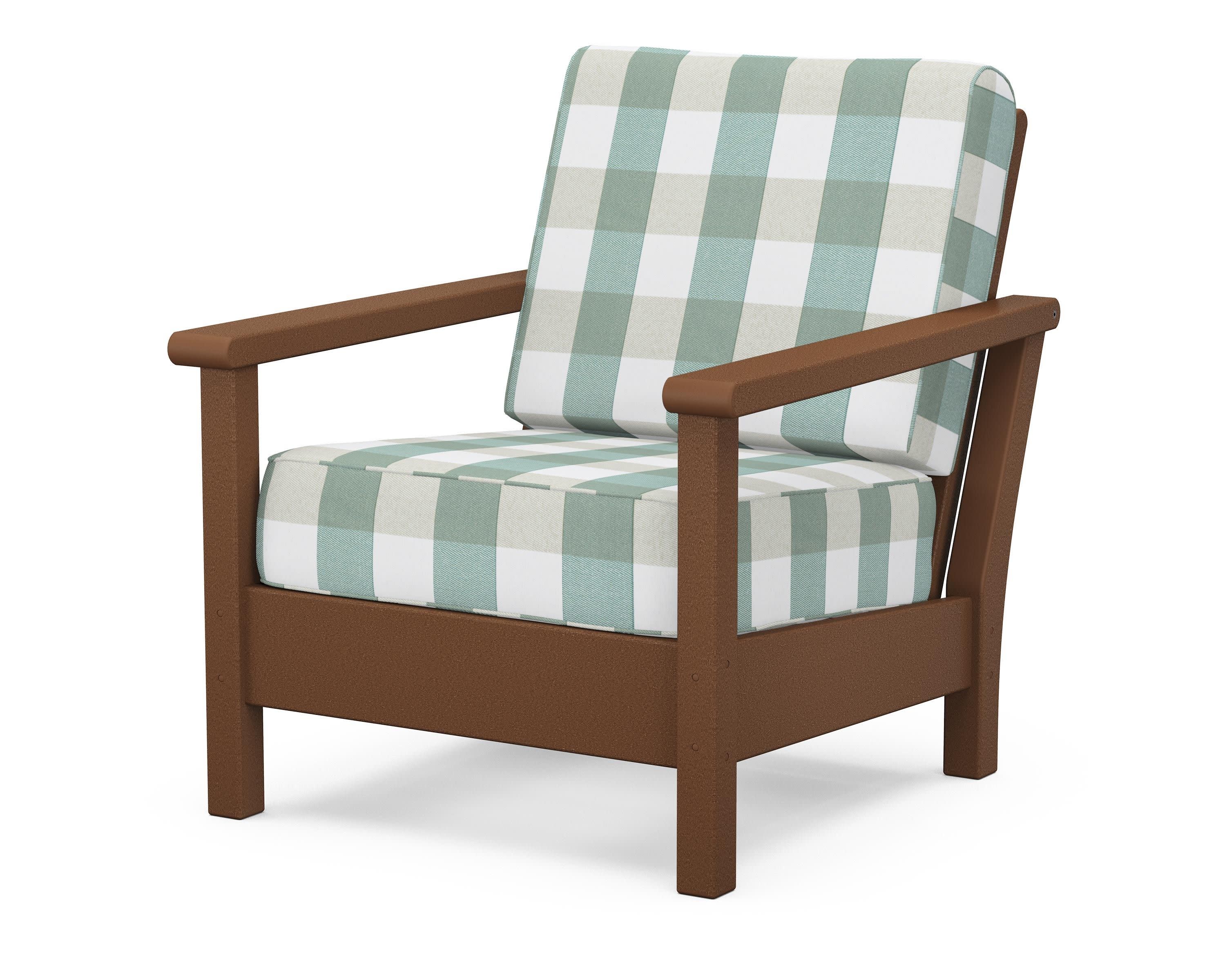 Harbour Deep Seating Chair in Teak / Buffalo Plaid Glacier Spa