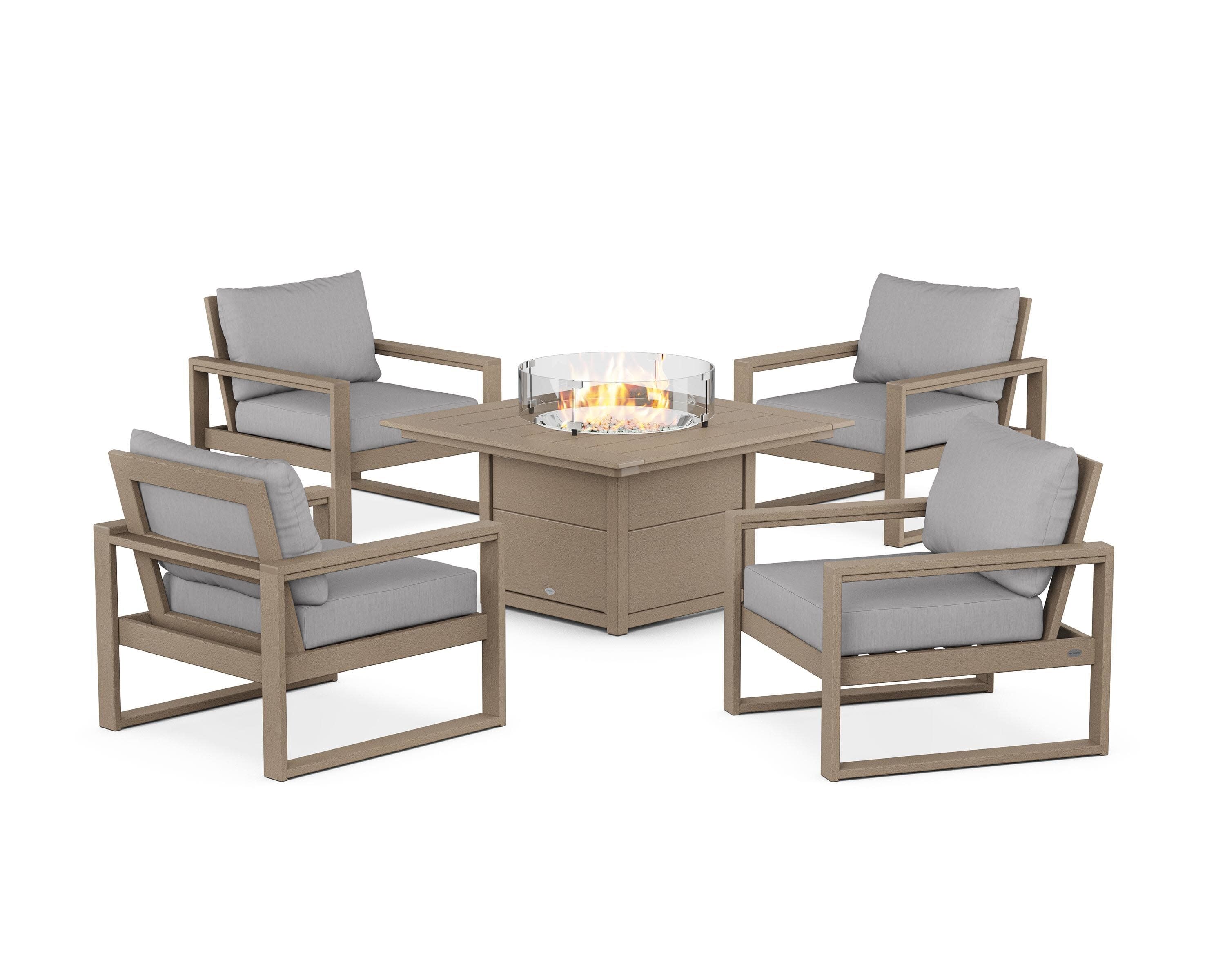 EDGE Sectional 5-Piece Deep Seating Set with Fire Pit Table in Vintage Sahara / Granite