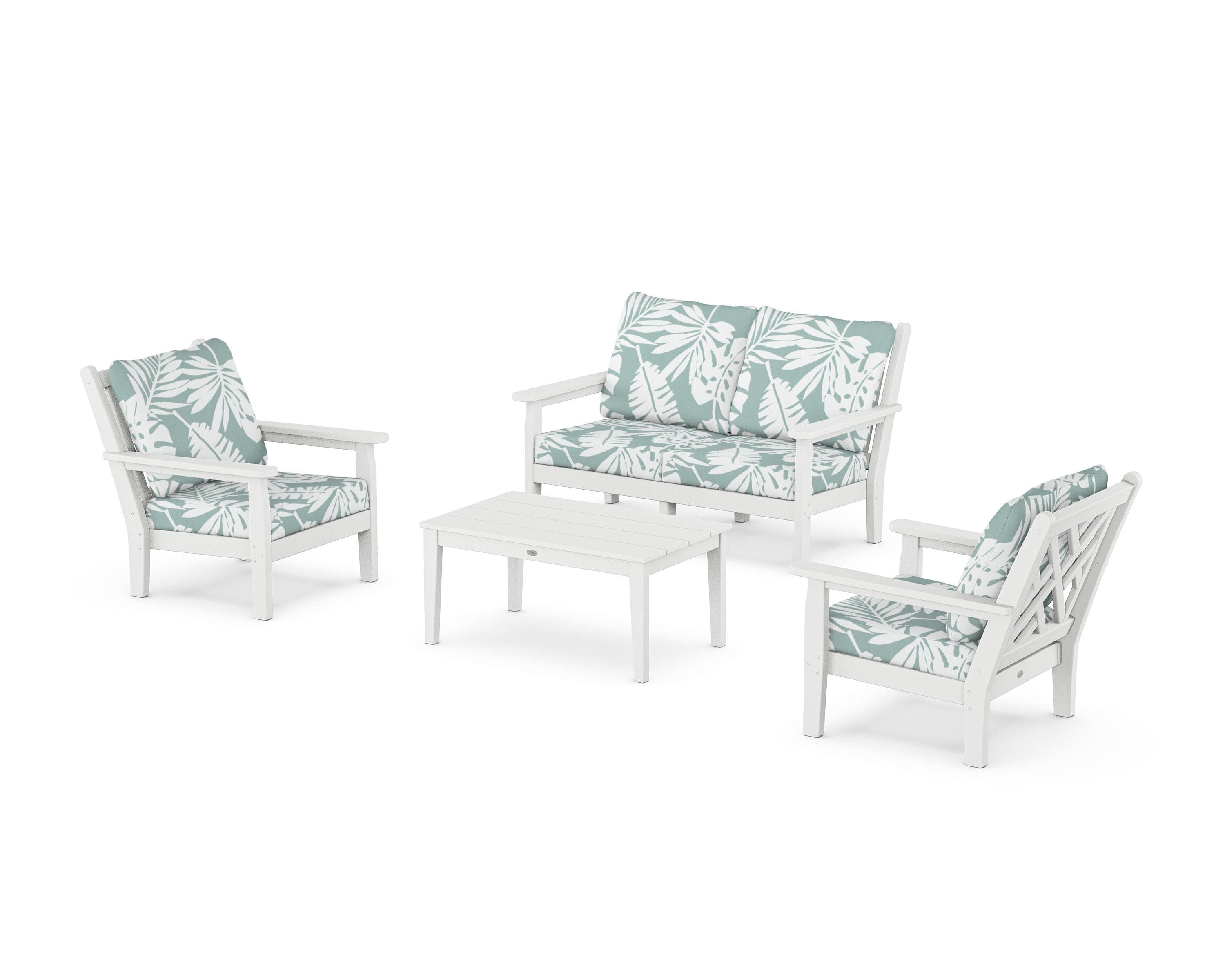 Chippendale 4-Piece Deep Seating Set with Loveseat in White / Leaf Glacier Spa