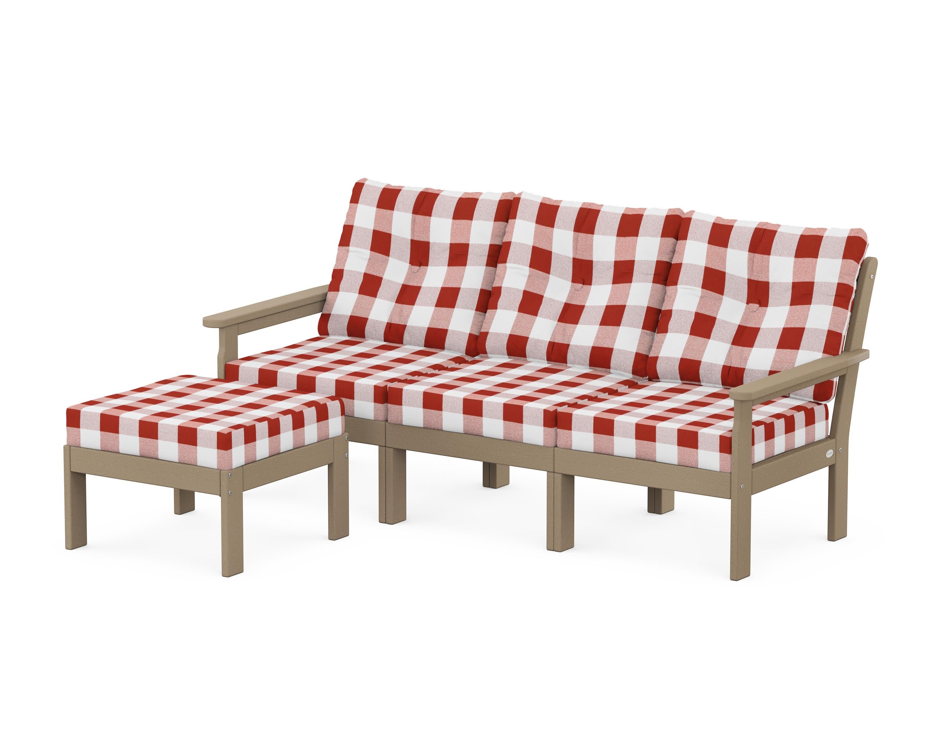 Vineyard 4-Piece Sectional with Ottoman in Vintage Sahara / Buffalo Plaid Crimson