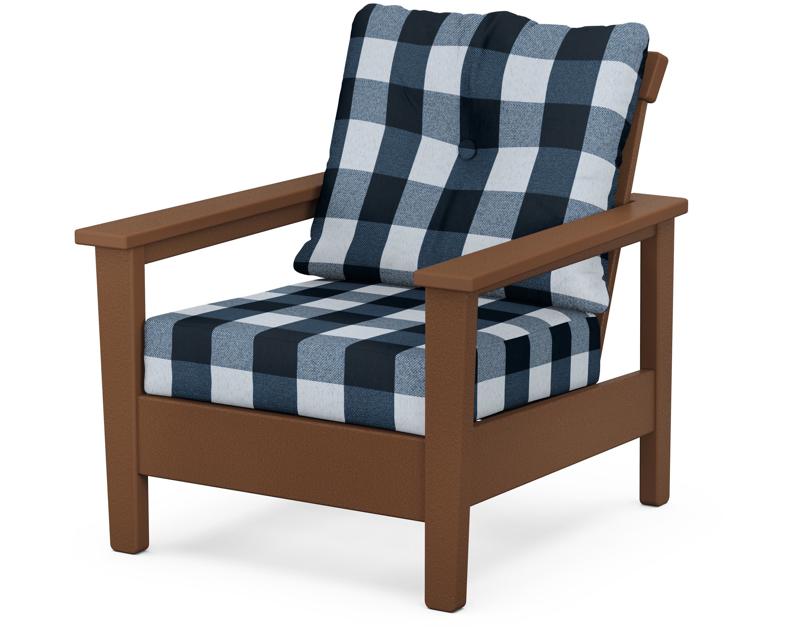 Prescott Deep Seating Chair in Teak / Buffalo Plaid Marine Indigo