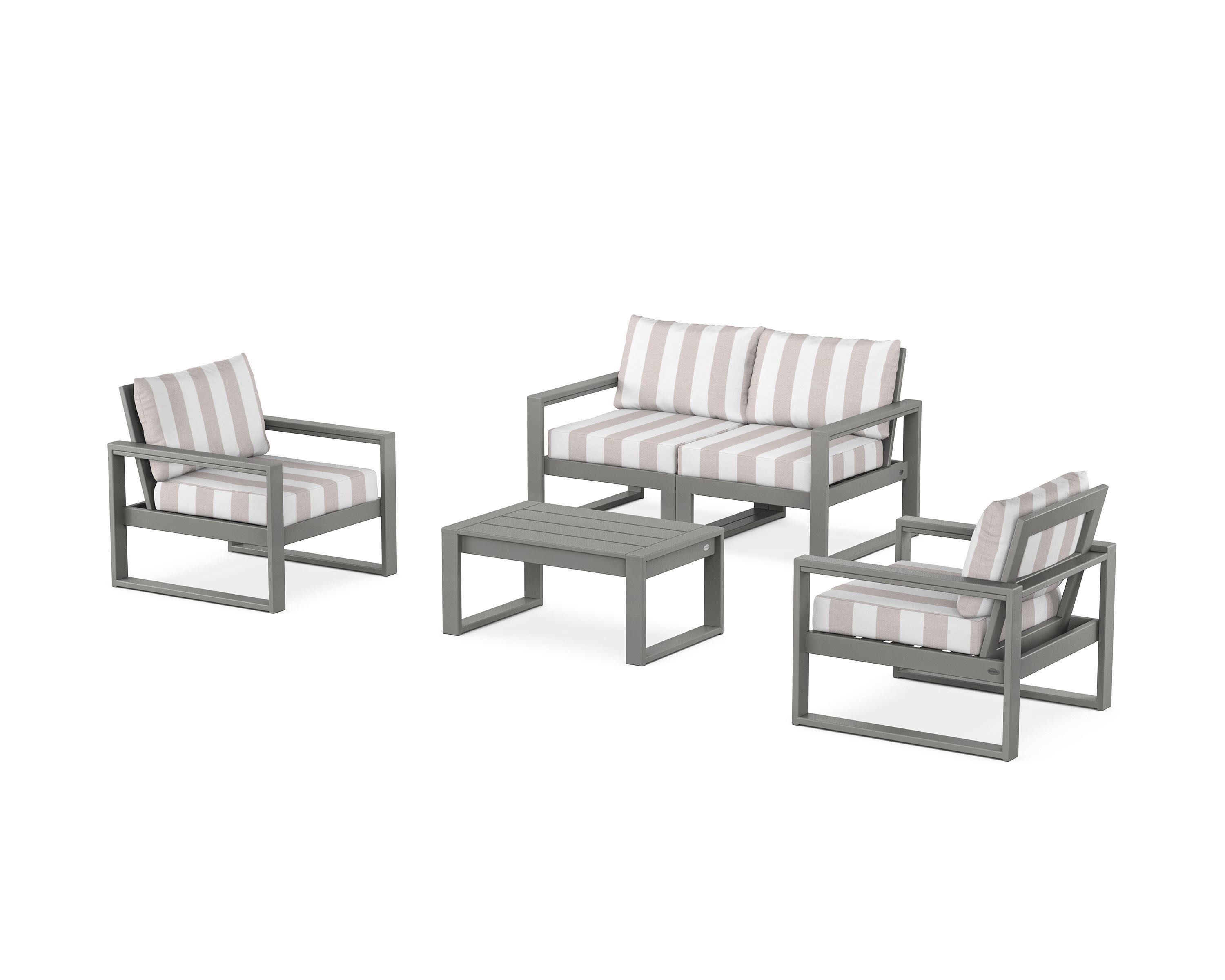 EDGE Sectional 4-Piece Deep Seating Set with Loveseat in Slate Grey / Cabana Stripe Dune Burlap