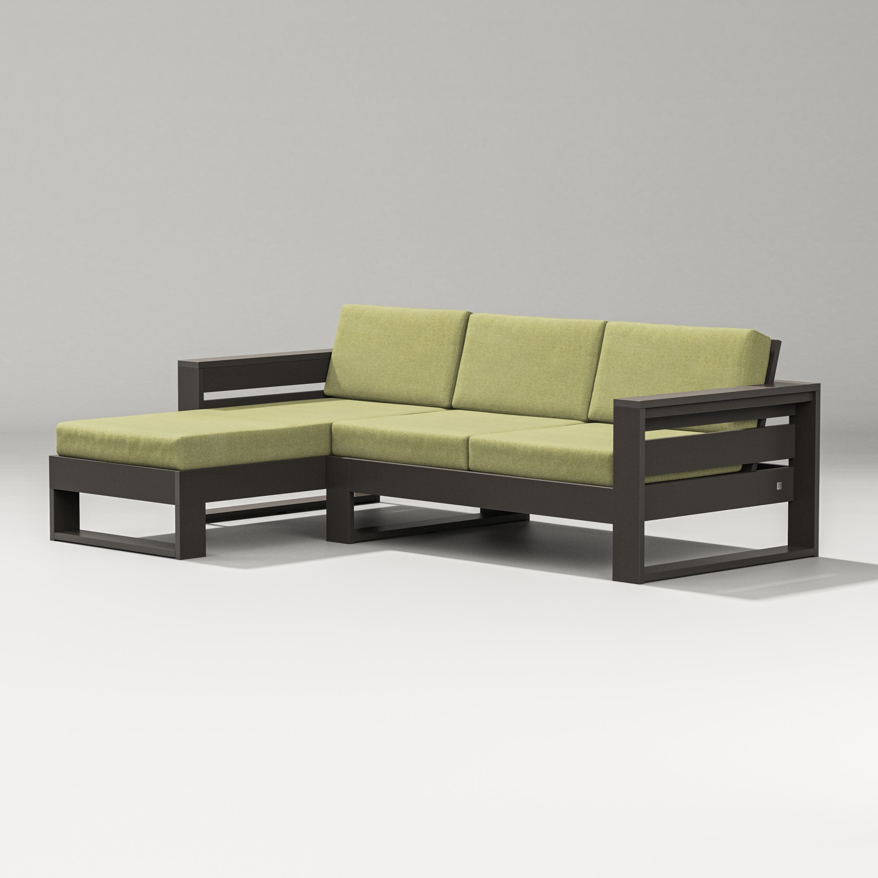 Latitude Left Chaise Sectional in Vintage Coffee / Chartreuse Boucle