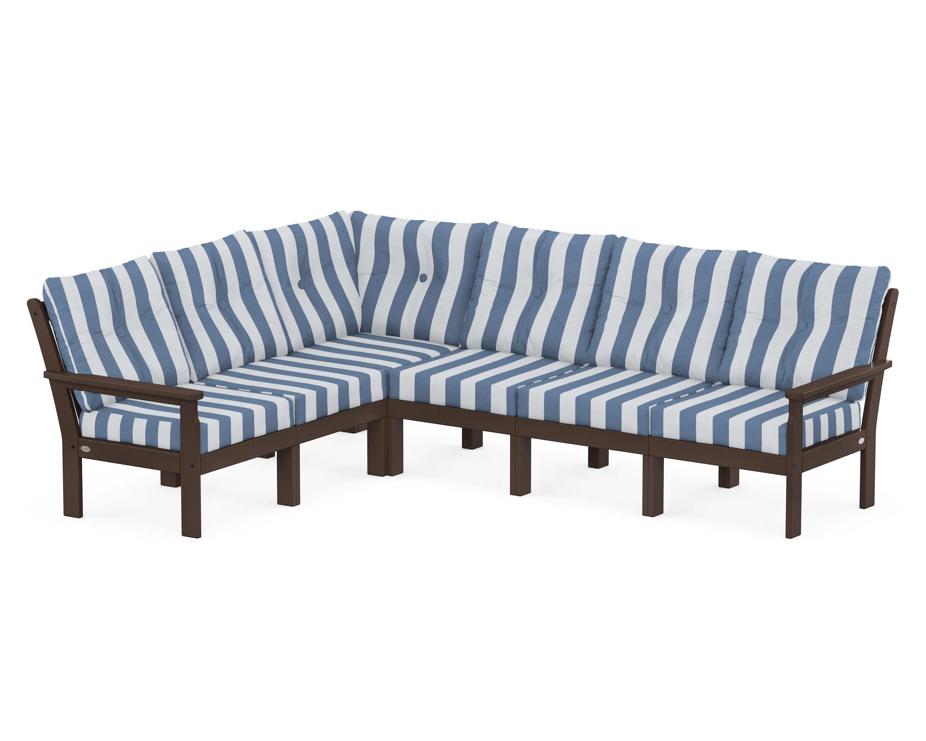 Vineyard 6-Piece Sectional in Mahogany / Cabana Stripe Sky Blue