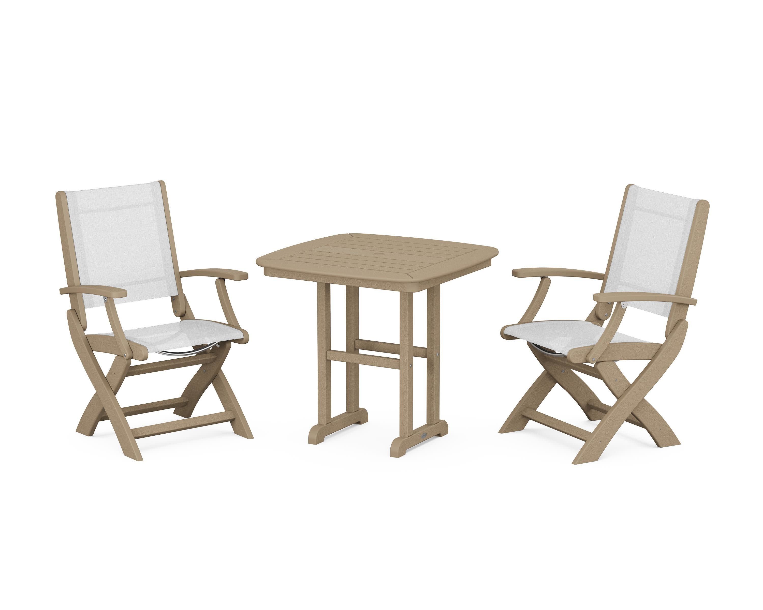 Coastal Folding Chair 3-Piece Dining Set in Vintage Sahara / White Sling