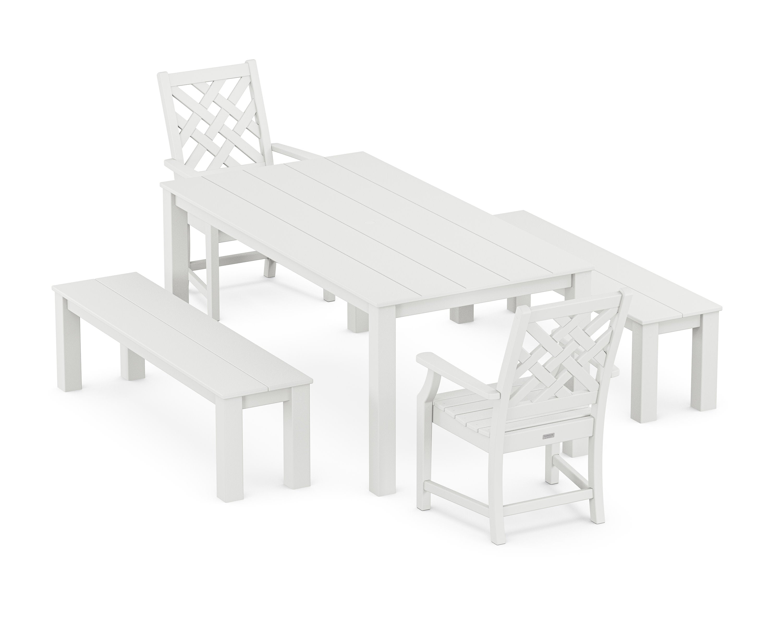 Wovendale 5-Piece Parsons Dining Set with Benches in White