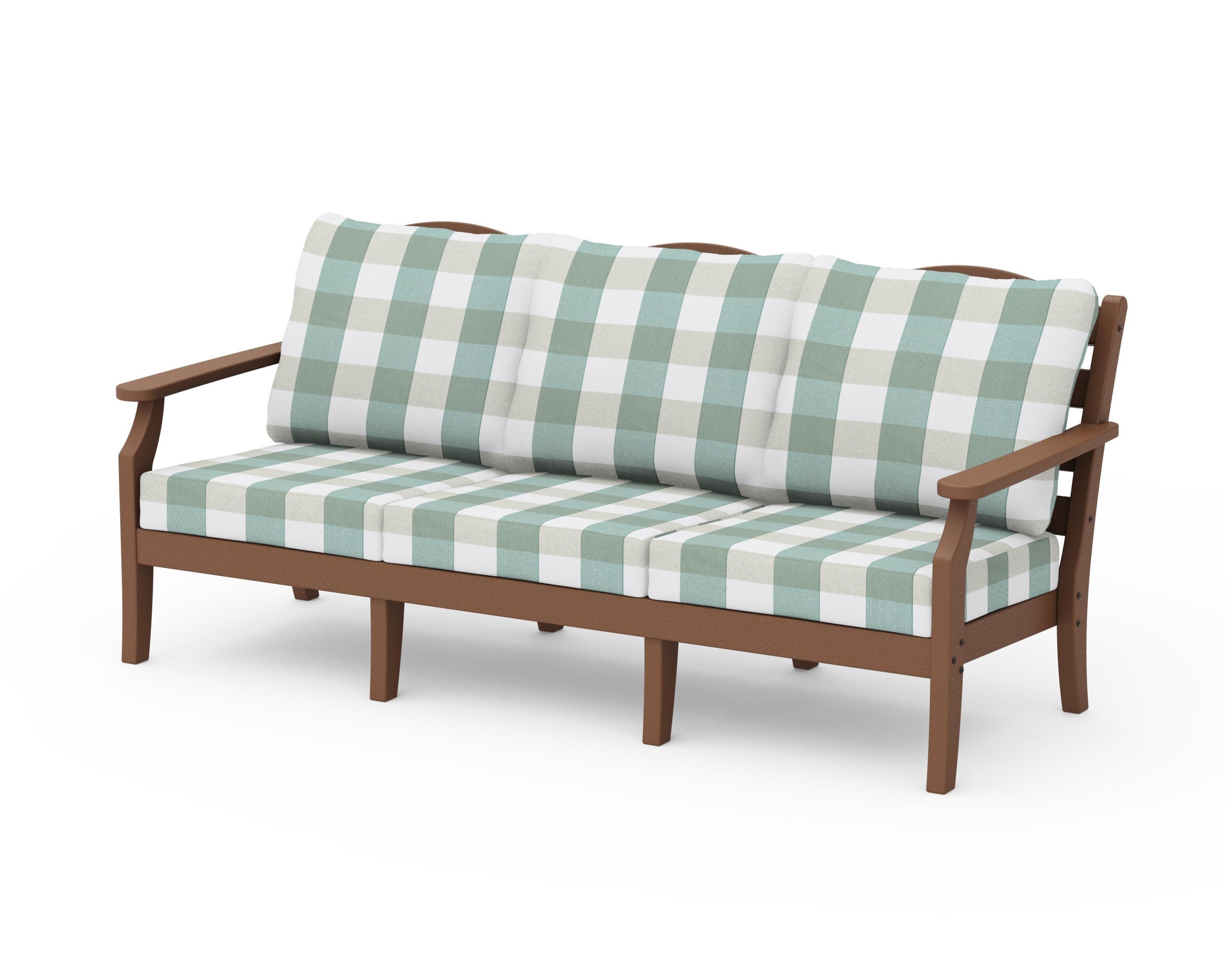 Savannah Deep Seating Sofa in Teak / Buffalo Plaid Glacier Spa