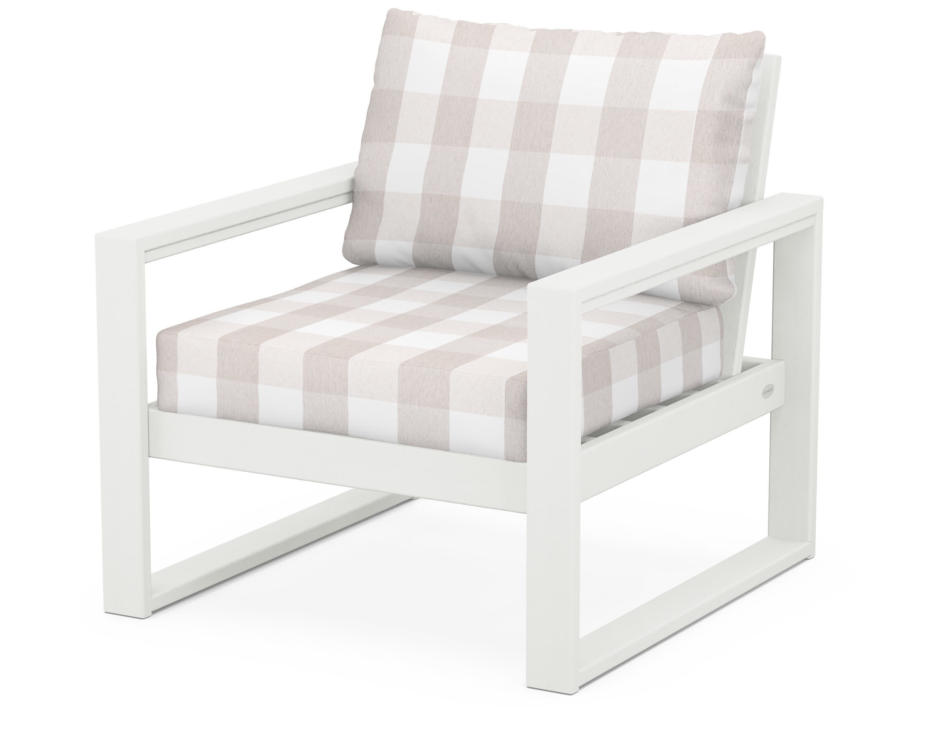 EDGE Club Chair in Vintage White / Buffalo Plaid Dune Burlap
