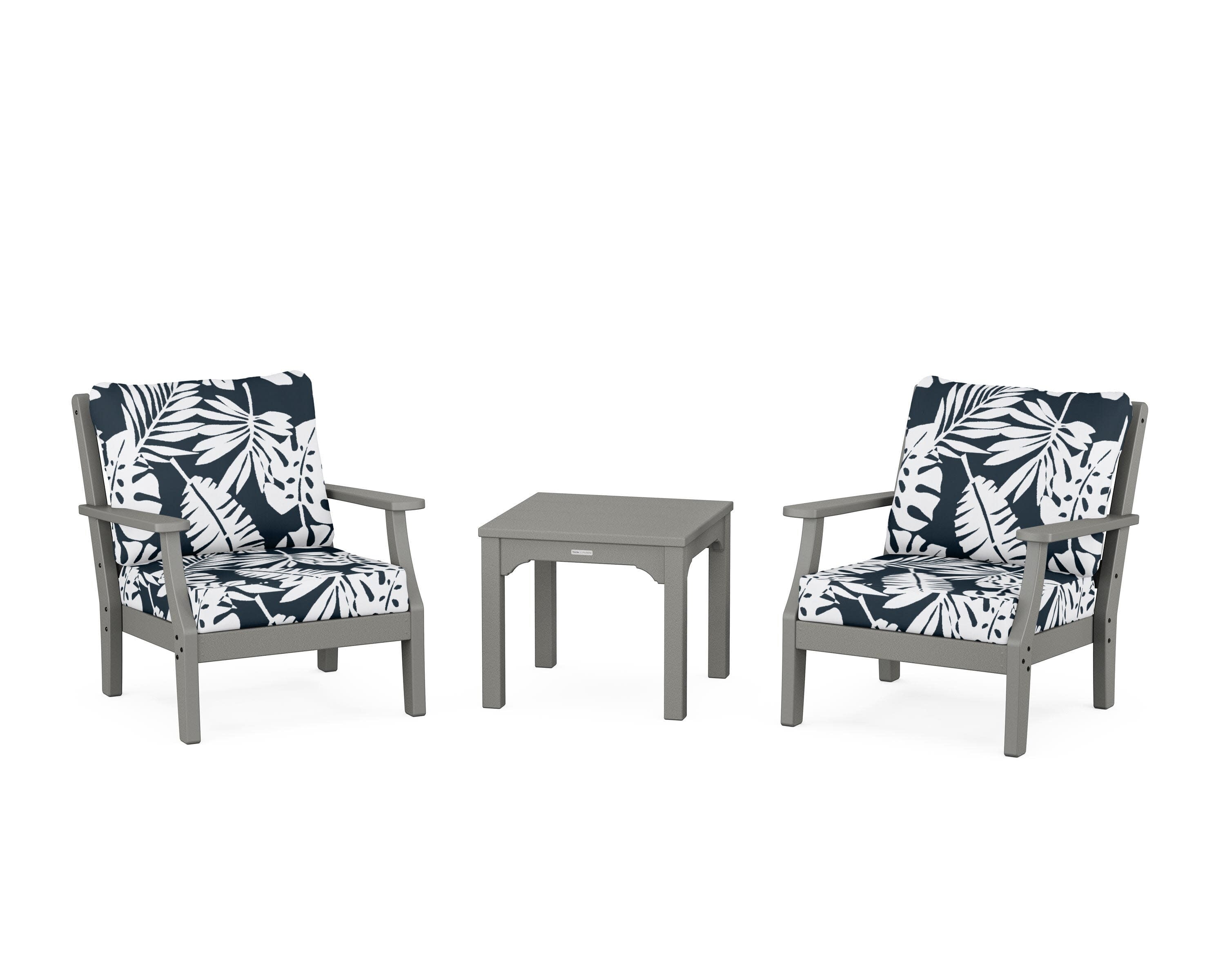 Chinoiserie 3-Piece Deep Seating Set in Slate Grey / Leaf Marine Indigo