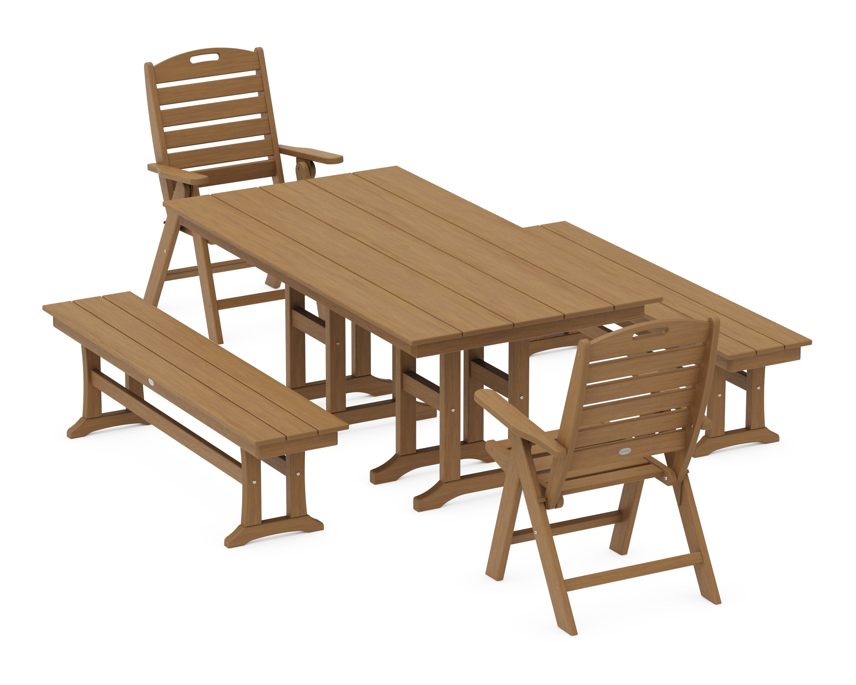 Nautical Highback 5-Piece Farmhouse Dining Set with Benches in Natural
