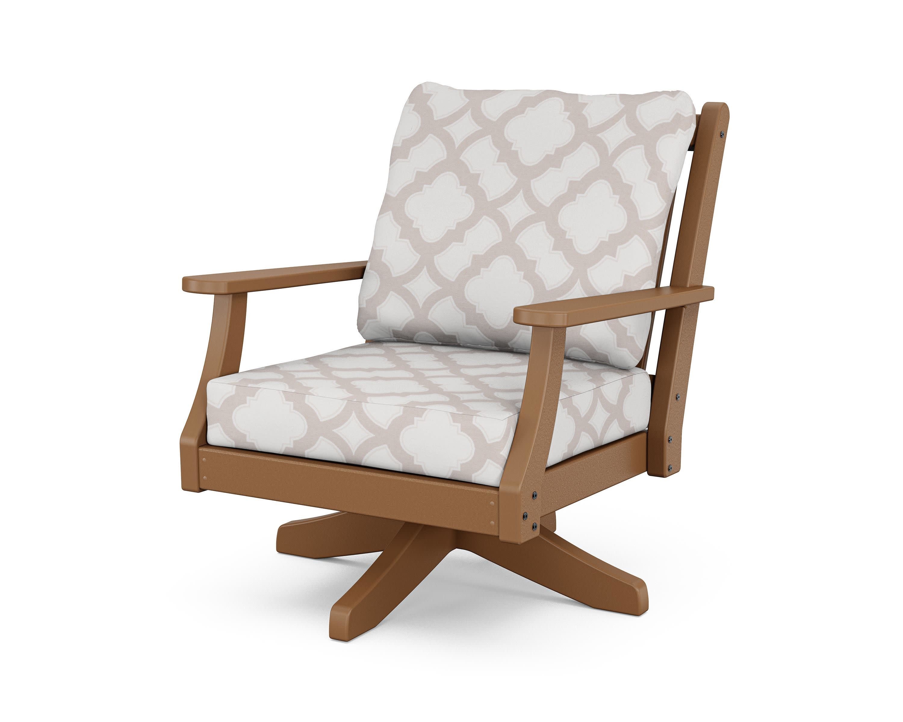 Wovendale Deep Seating Swivel Chair in Teak / Trellis Dune Burlap