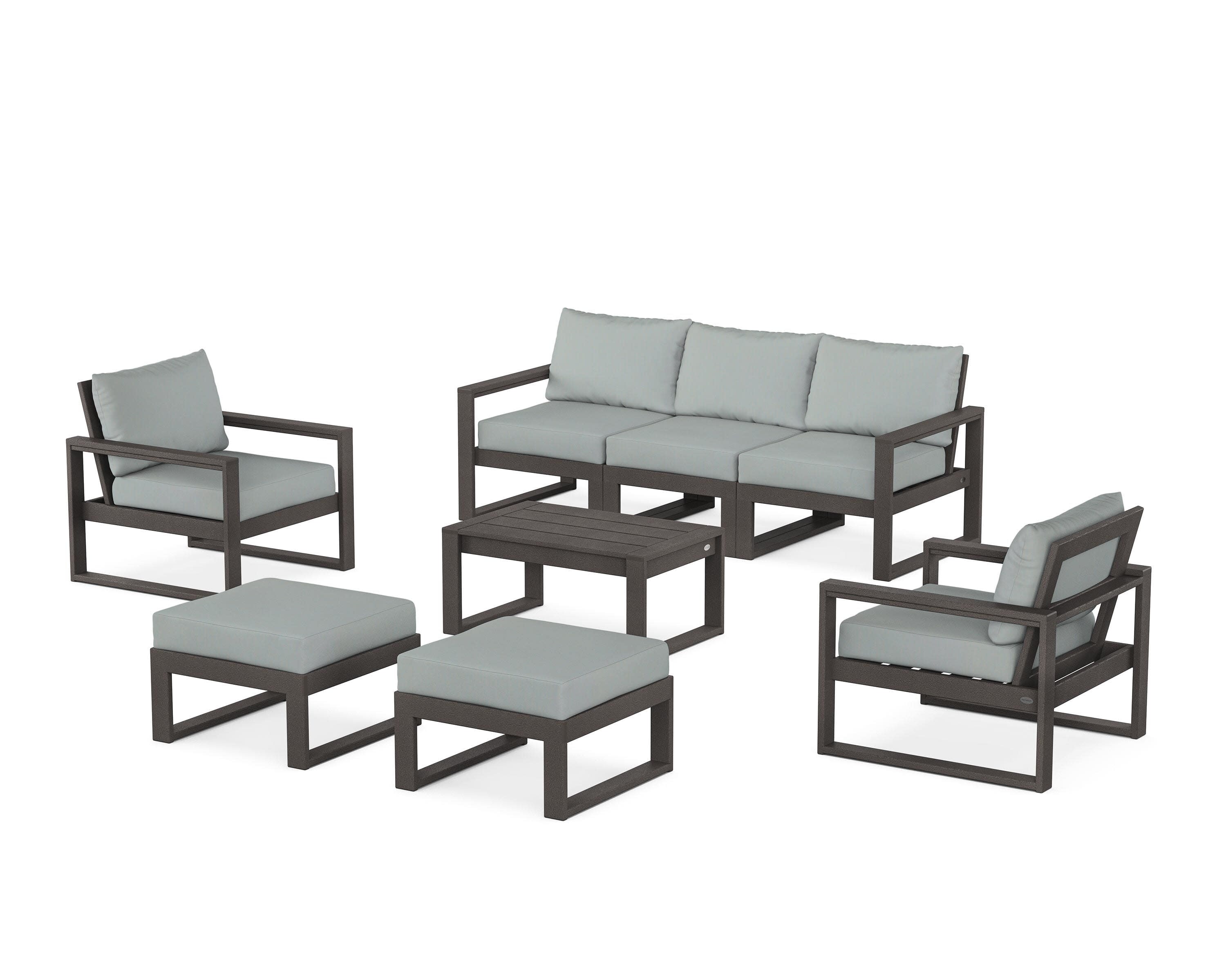 EDGE Sectional 8-Piece Lounge Sofa Set in Vintage Coffee / Spa
