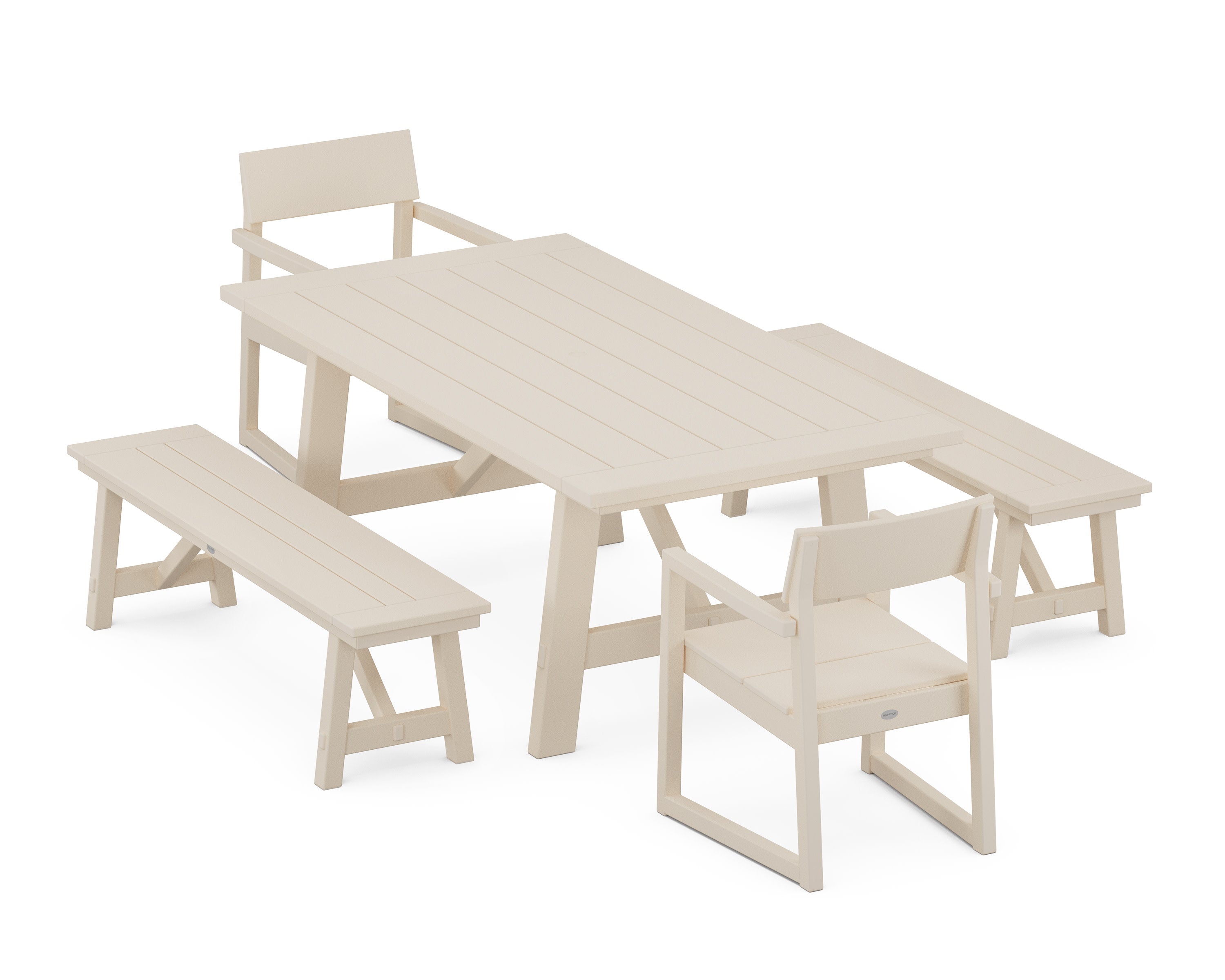 EDGE 5-Piece Rustic Farmhouse Dining Set With Benches in Sand
