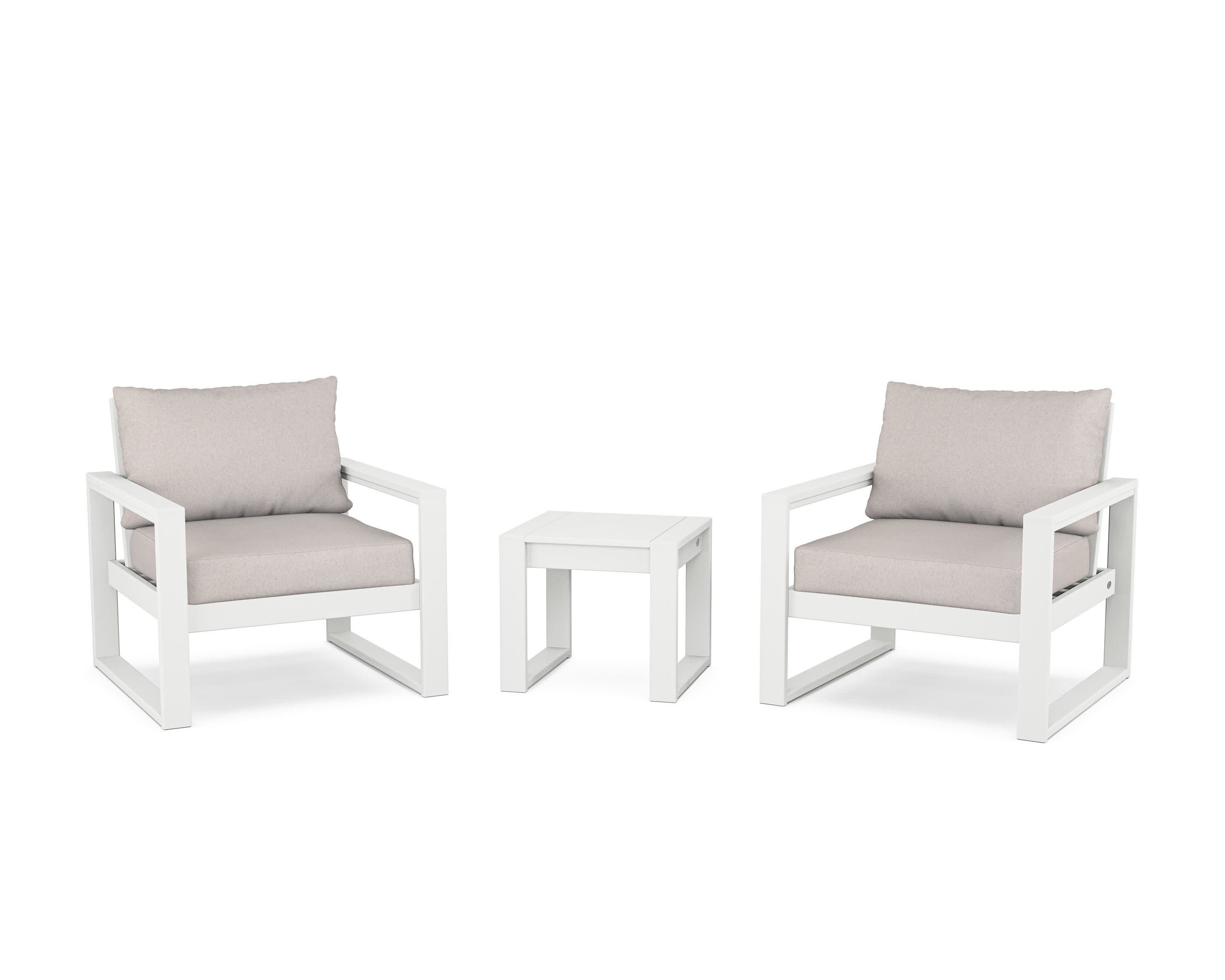 EDGE Sectional 3-Piece Deep Seating Set in White / Dune Burlap