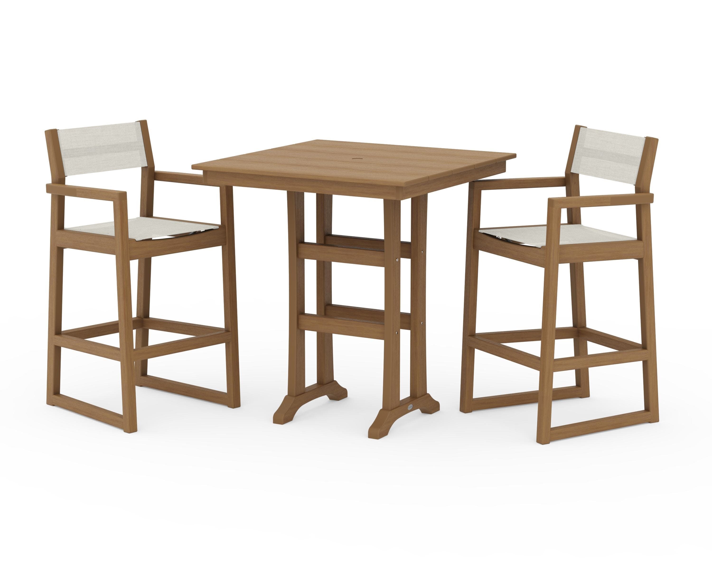 EDGE Sling Arm Chair 3-Piece Farmhouse Bar Set with Trestle Legs in Natural / Parchment Sling