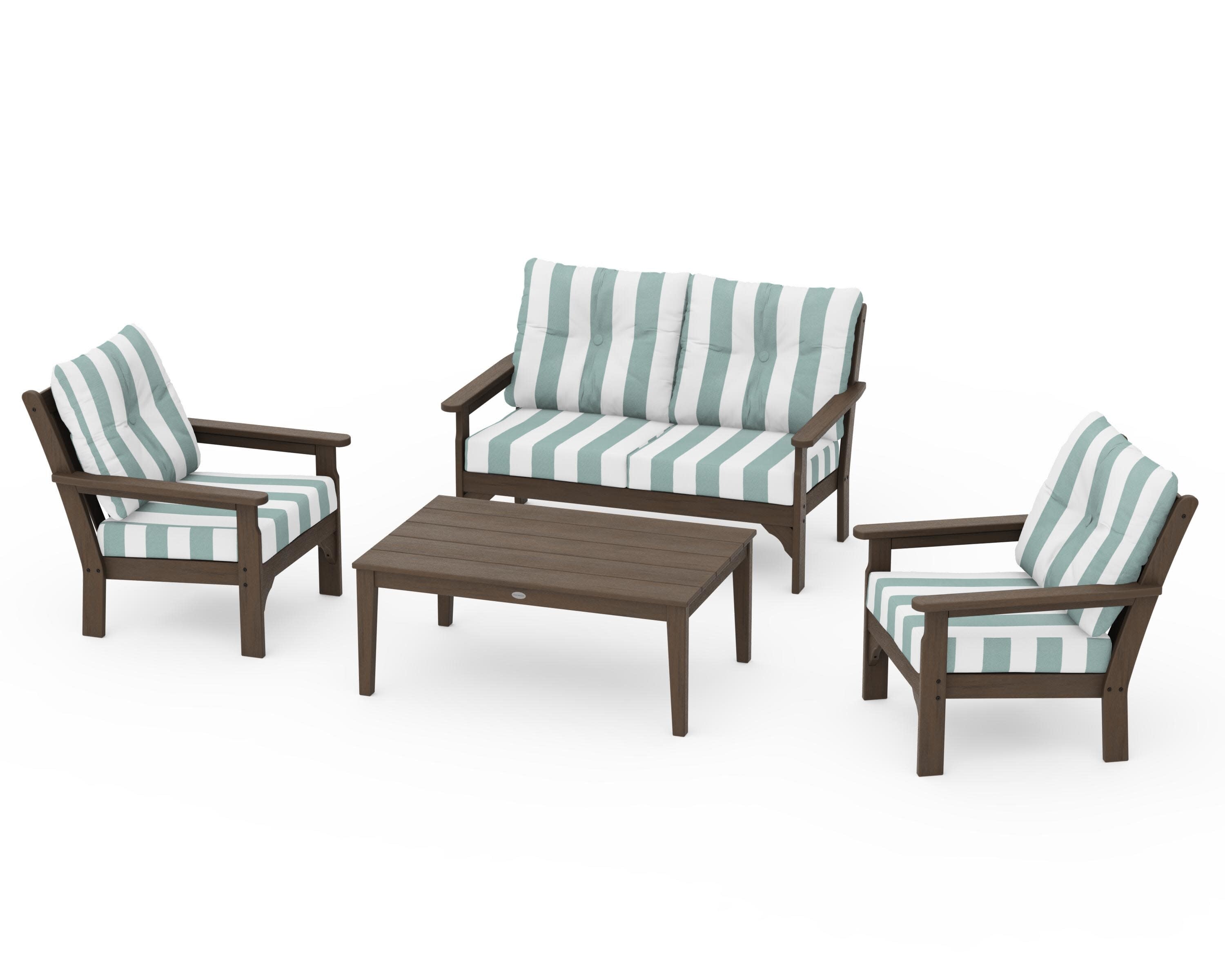 Vineyard 4-Piece Deep Seating Set in Kona / Cabana Stripe Glacier Spa